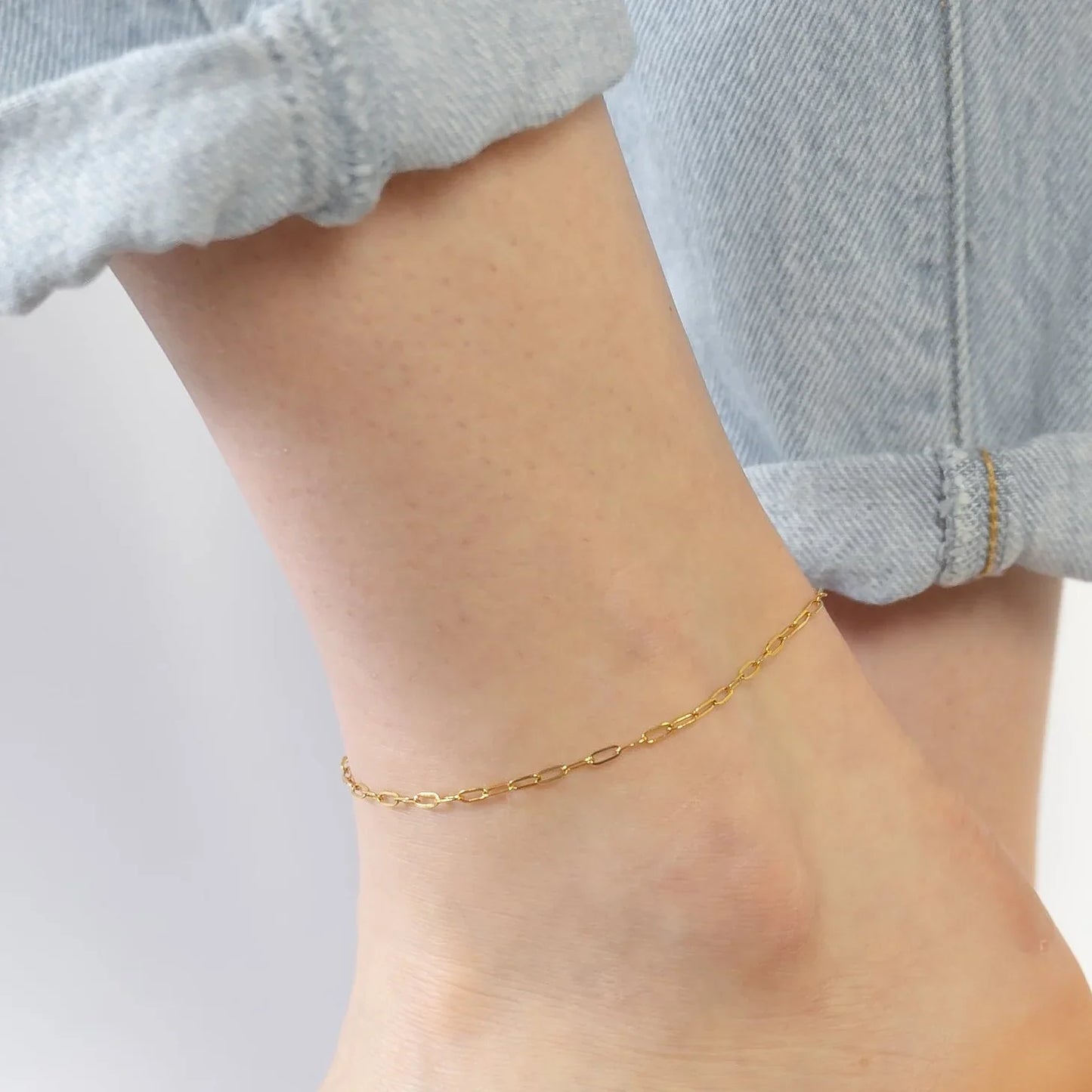 Mini Paperclip Water Resistant Anklet in Gold or Silver