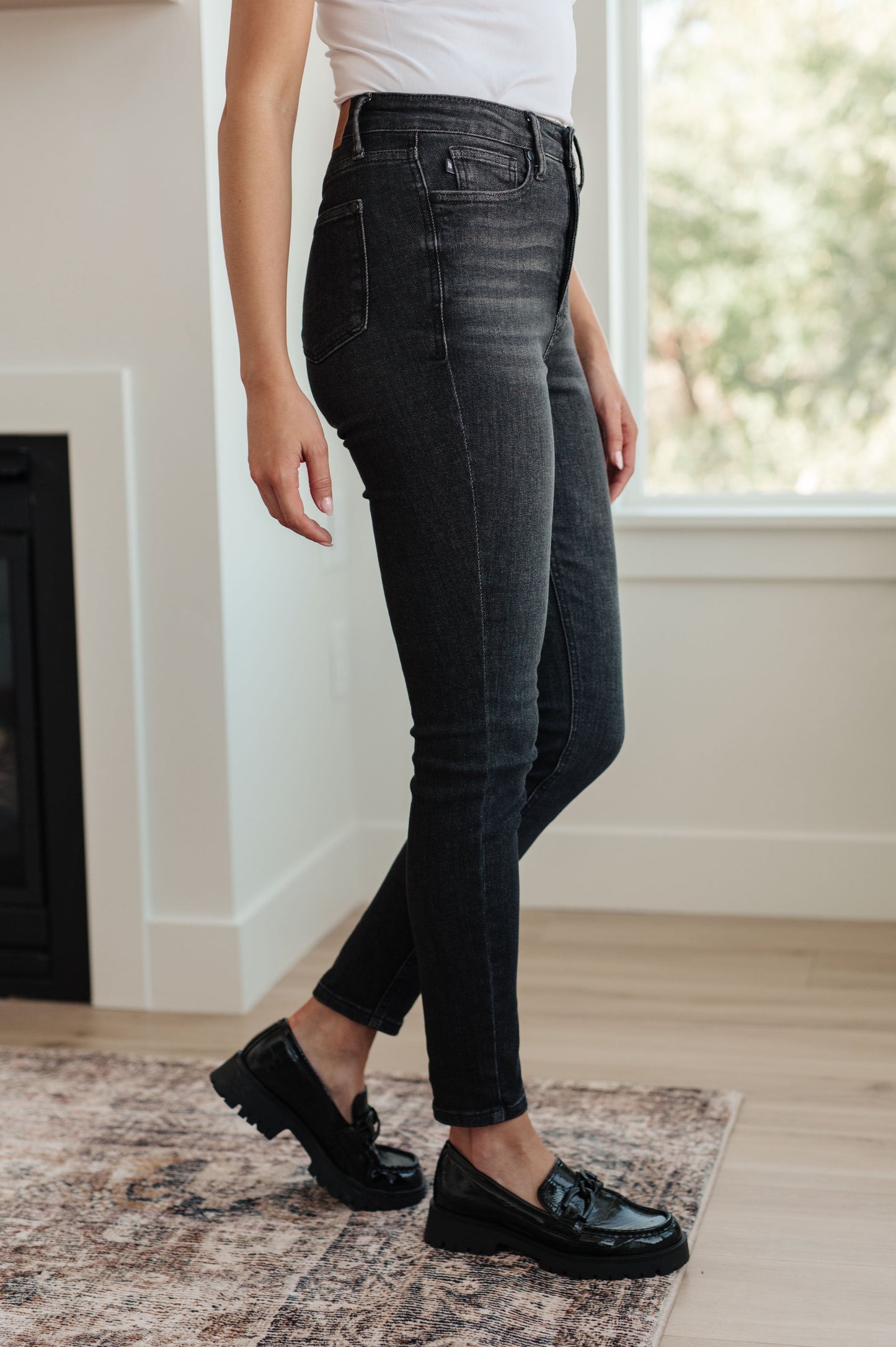 Take Me Higher Mega High Rise Tummy Control Skinny Jeans in Washed Black