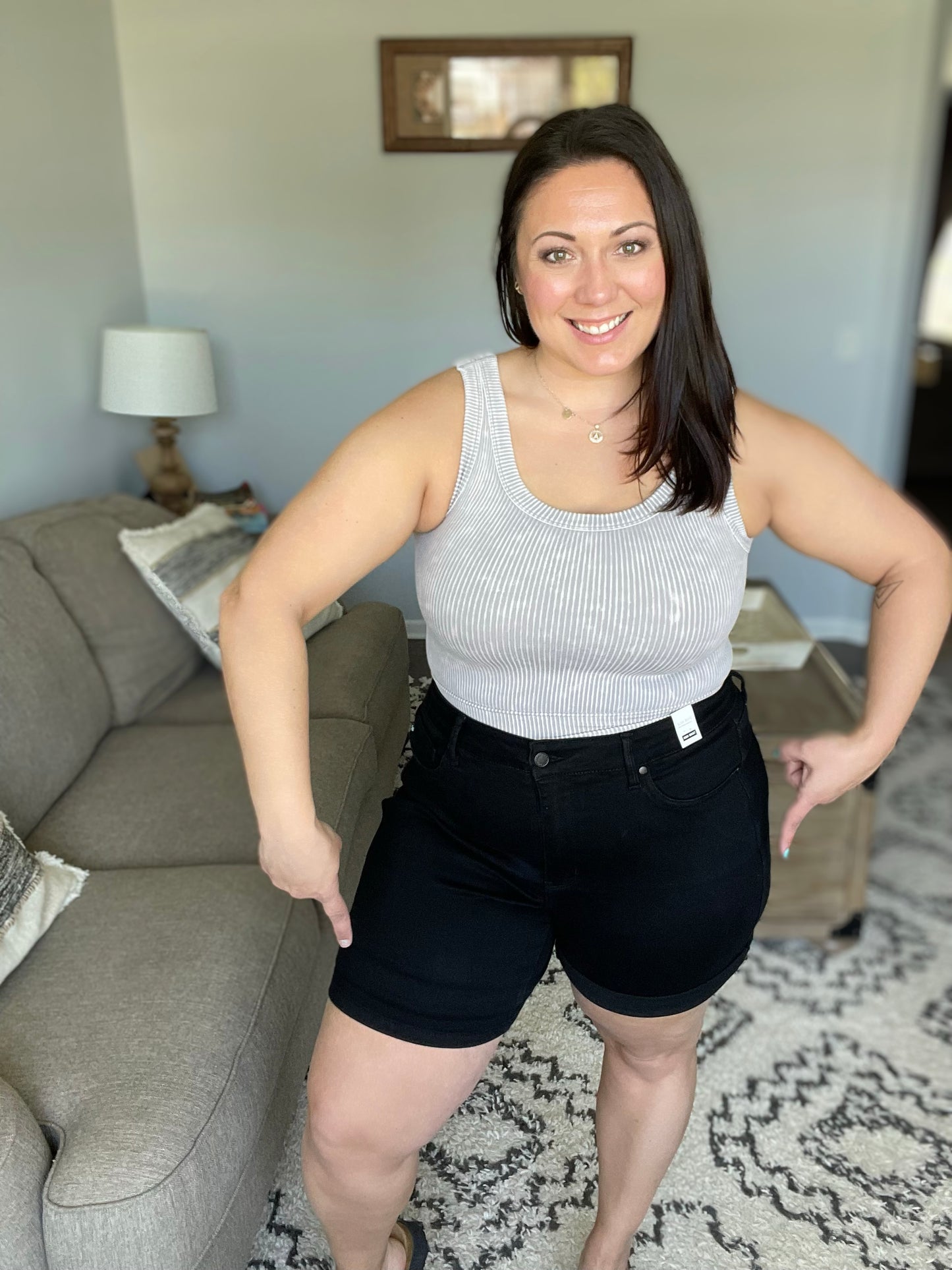 Ava High Rise Control Top Cuffed Shorts in Black