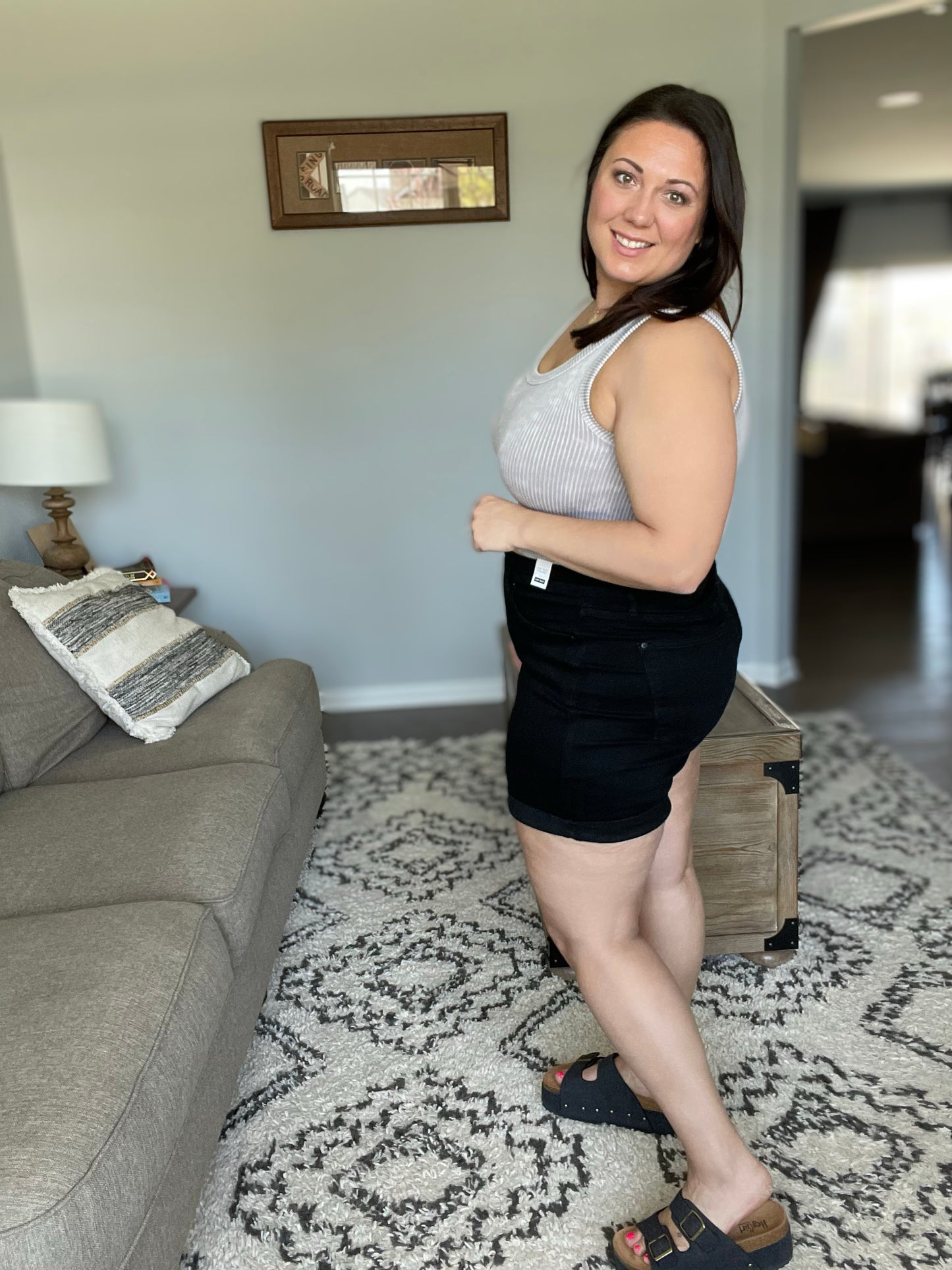 Ava High Rise Control Top Cuffed Shorts in Black