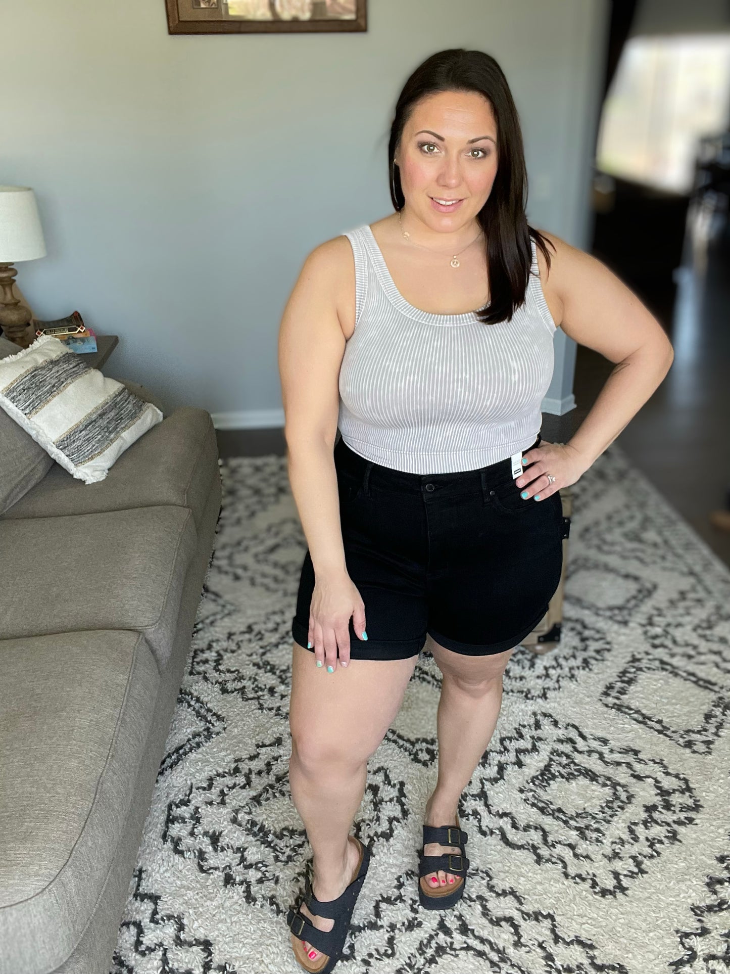 Ava High Rise Control Top Cuffed Shorts in Black