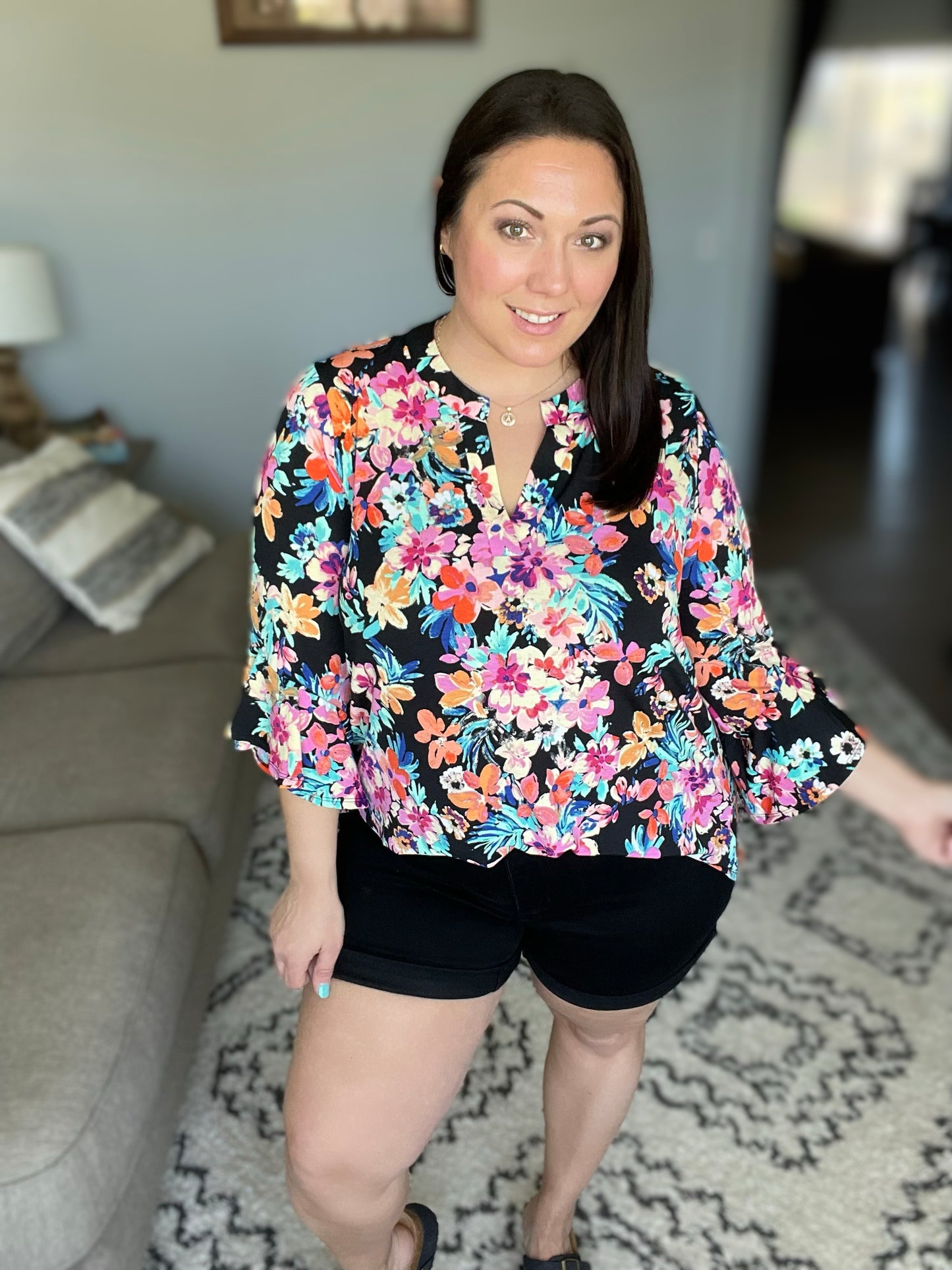 Ava High Rise Control Top Cuffed Shorts in Black