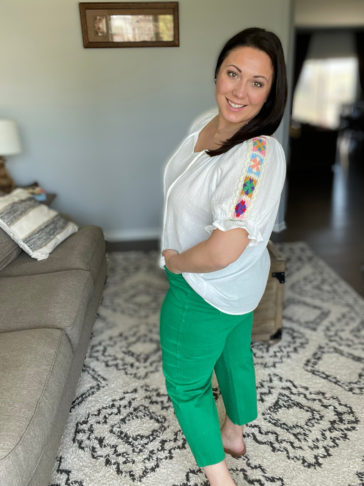 Lisa High Rise Control Top Wide Leg Crop Jeans in Kelly Green