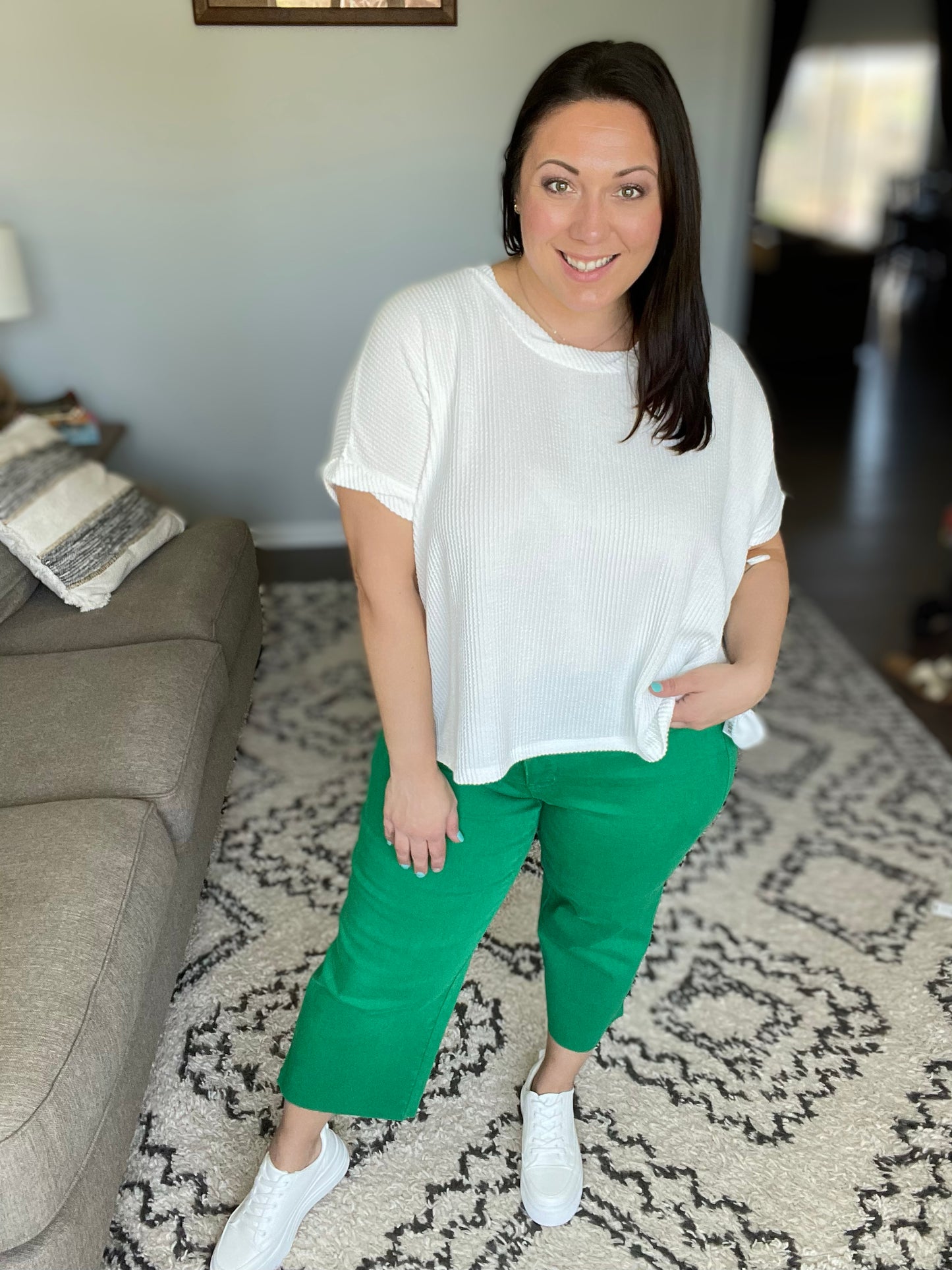 Lisa High Rise Control Top Wide Leg Crop Jeans in Kelly Green