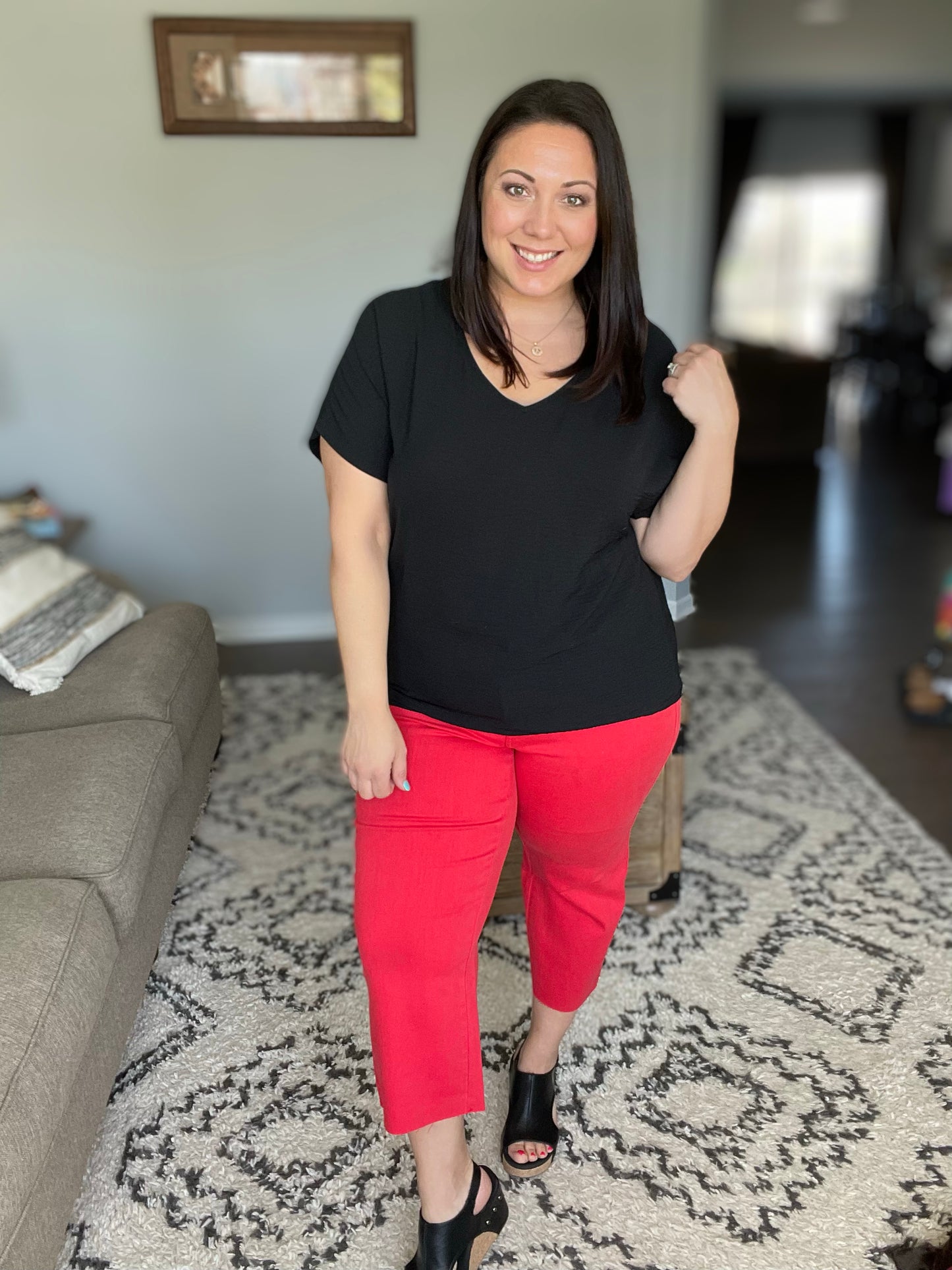 Lisa High Rise Control Top Wide Leg Crop Jeans in Red