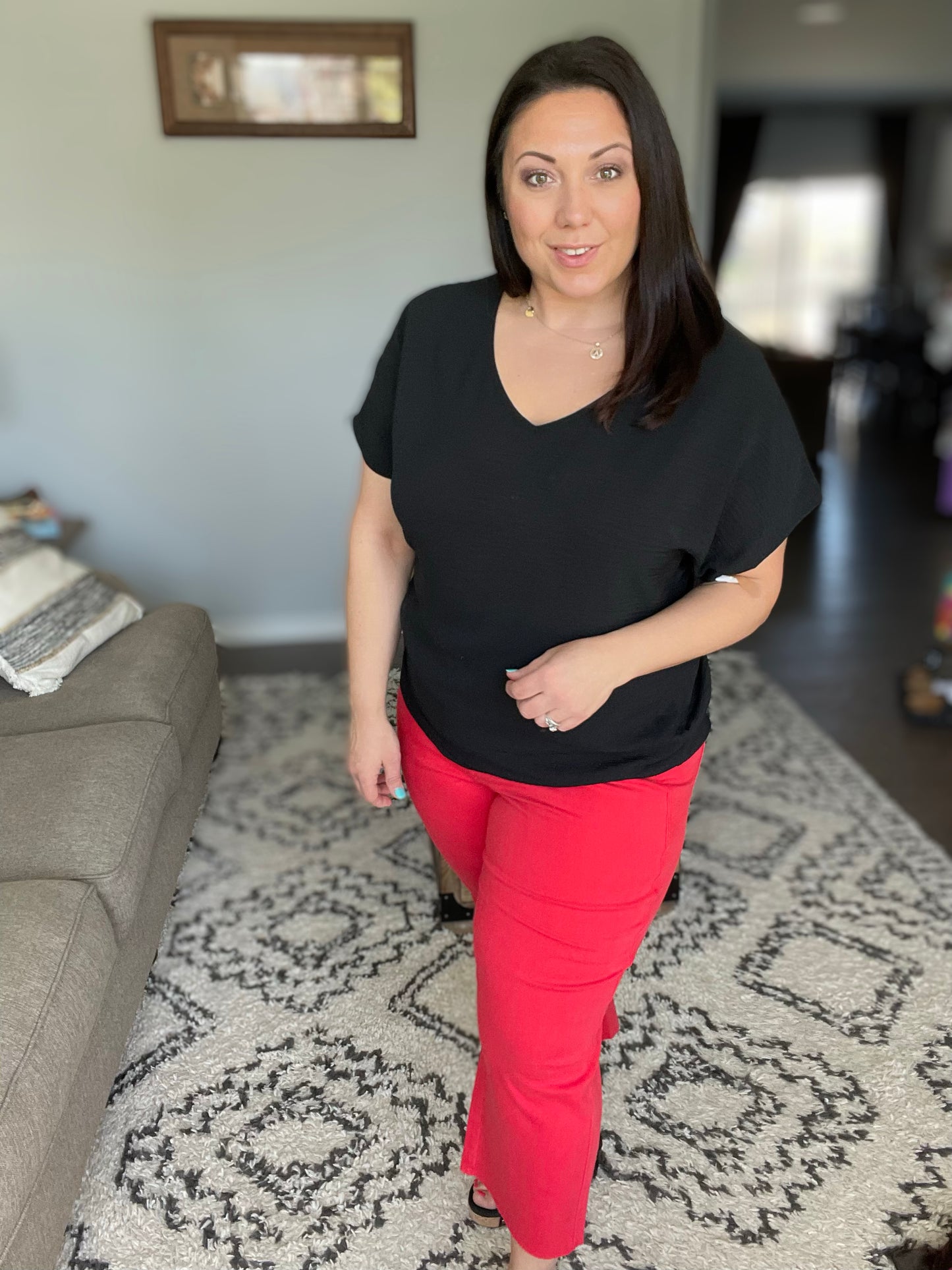 Lisa High Rise Control Top Wide Leg Crop Jeans in Red