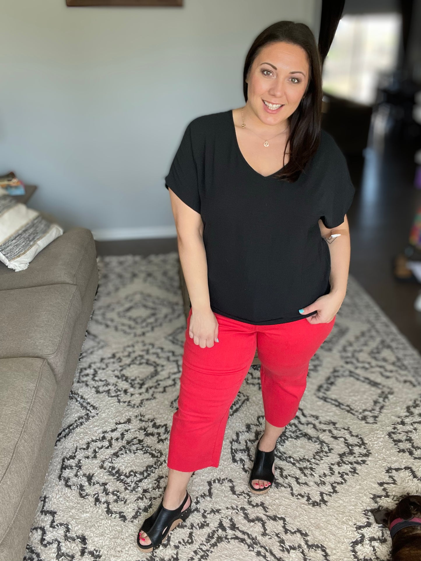 Lisa High Rise Control Top Wide Leg Crop Jeans in Red