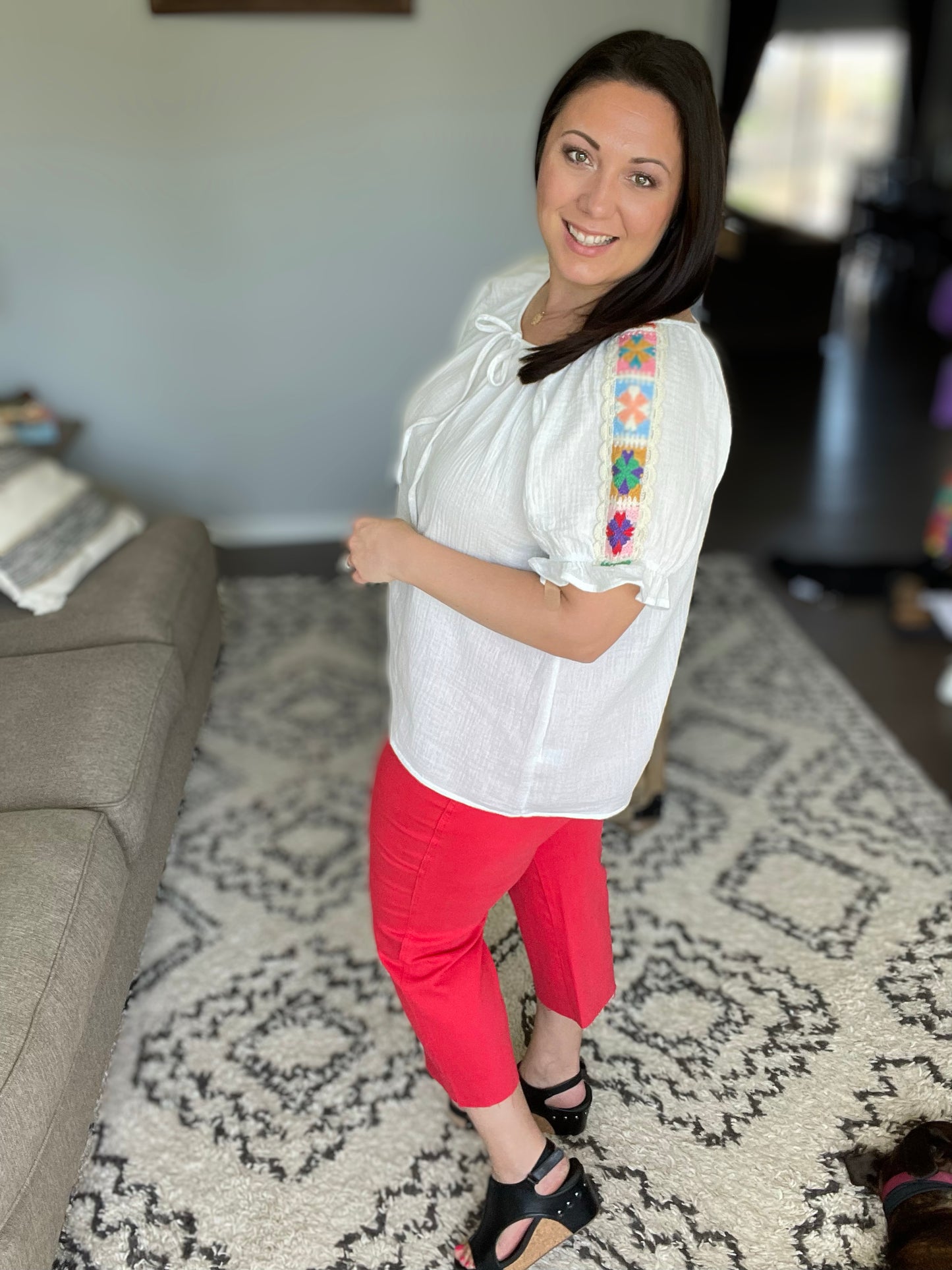 Lisa High Rise Control Top Wide Leg Crop Jeans in Red