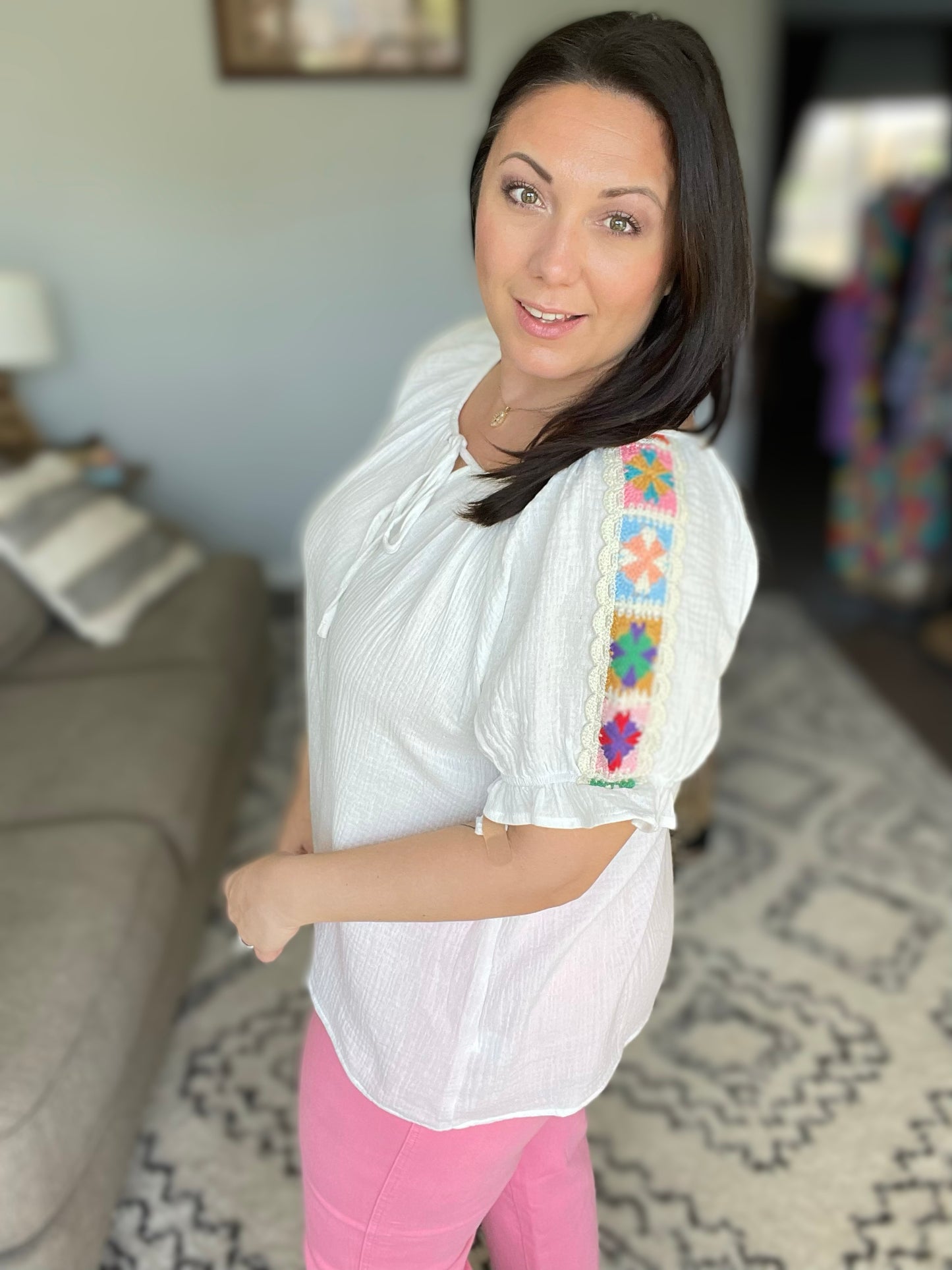 Don't You, Forget About Me Crinkle Knit Blouse