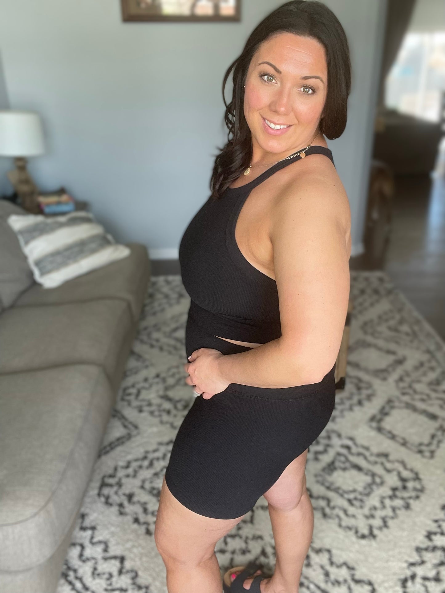 Hot Girl Walks Biker Shorts in Black