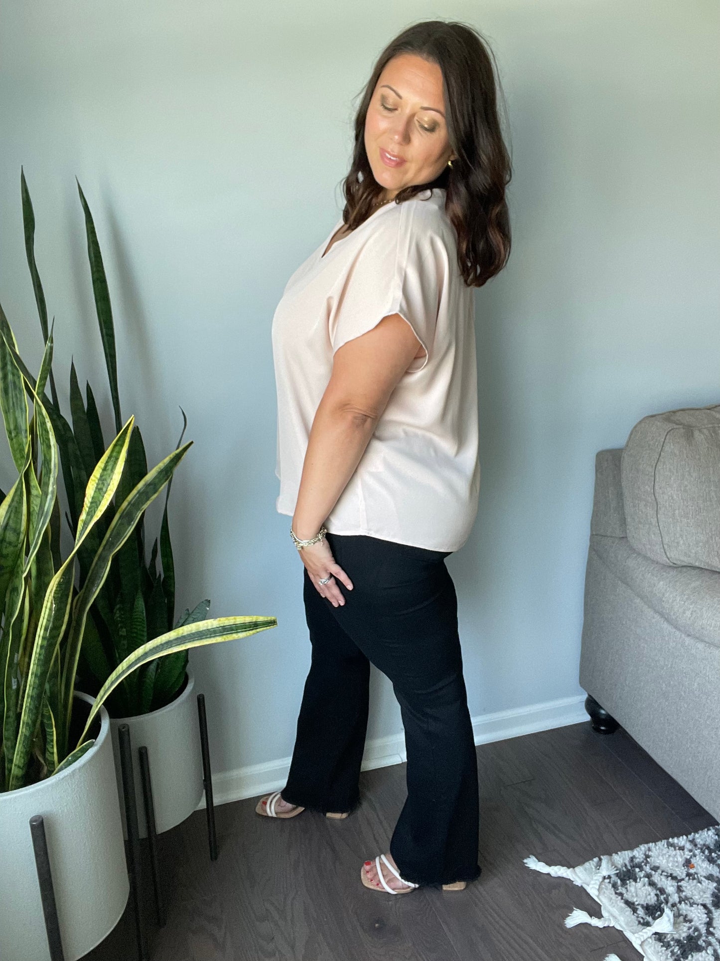 Harriet High Rise Button Fly Bootcut Jeans in Black