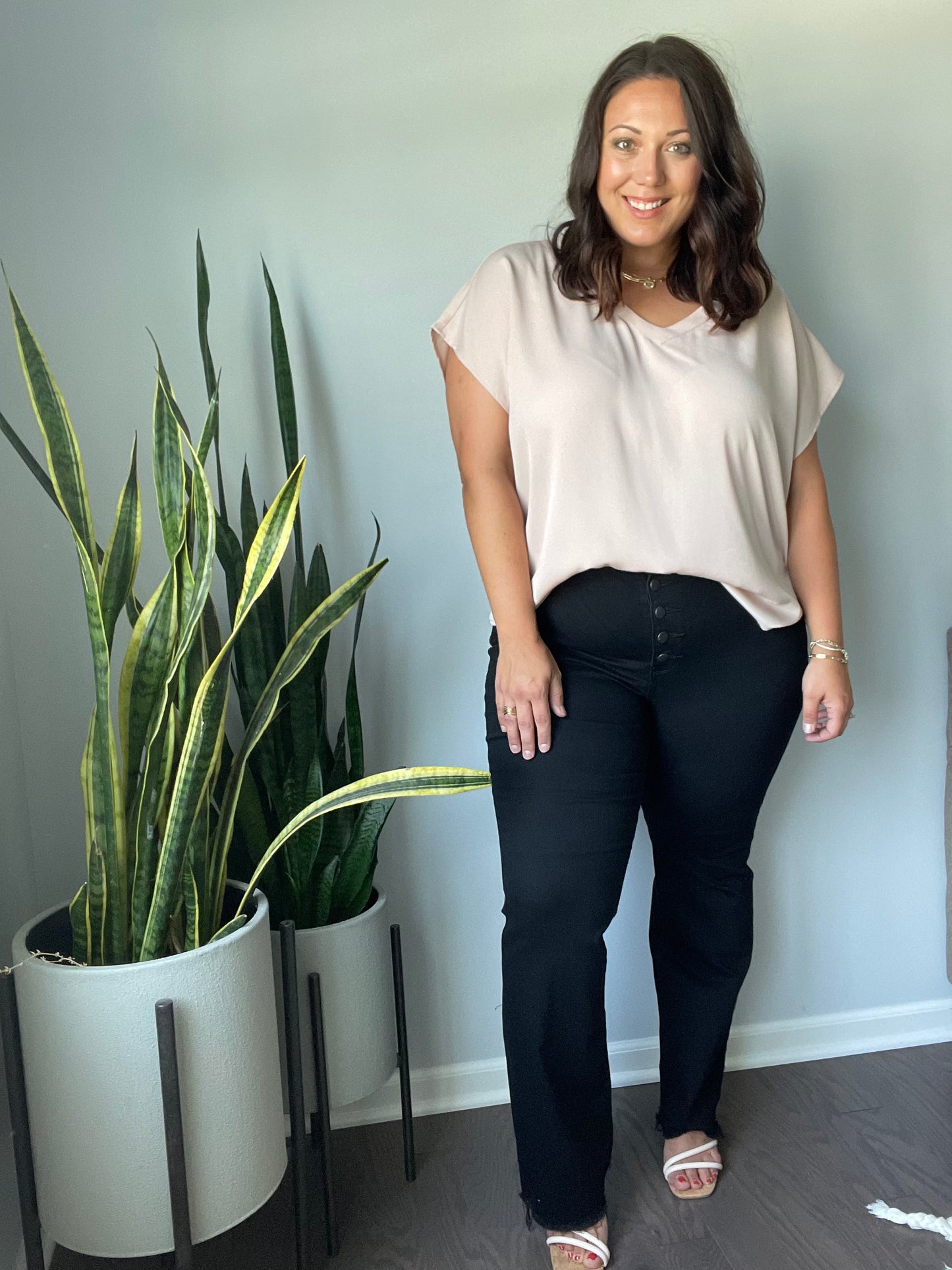Harriet High Rise Button Fly Bootcut Jeans in Black