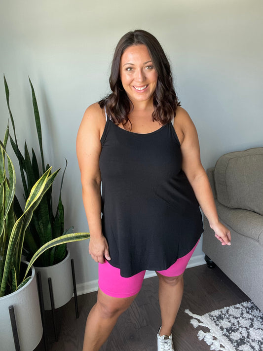 High Rise Wide Waistband Biker Shorts in Fuchsia