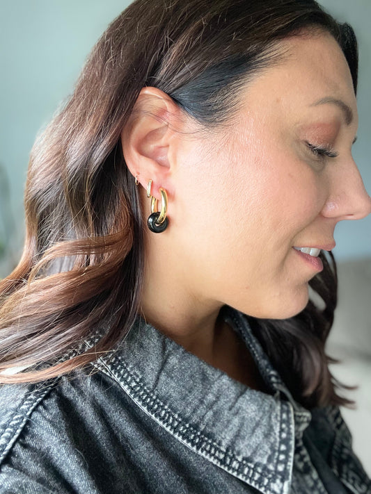 Dark Drops Beaded Huggie Earrings