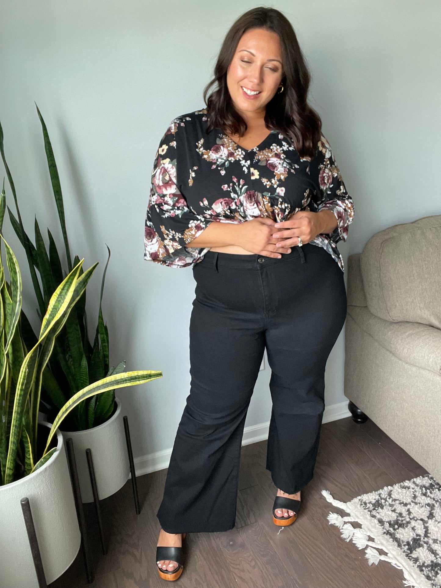 Sample: August High Rise Wide Leg Crop Jeans in Black