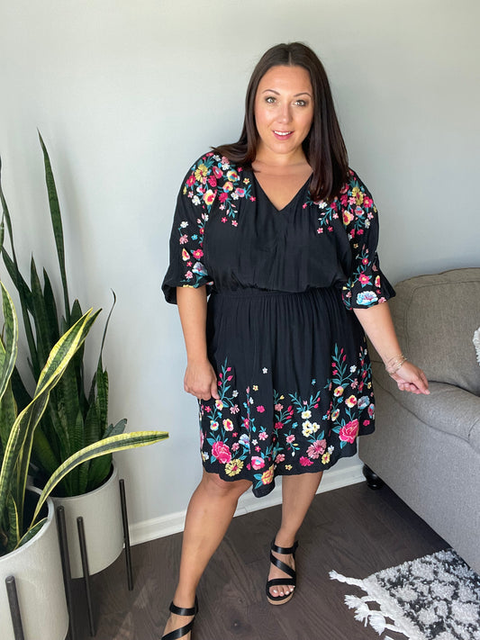 Happy To See You Floral Embroidered Dress