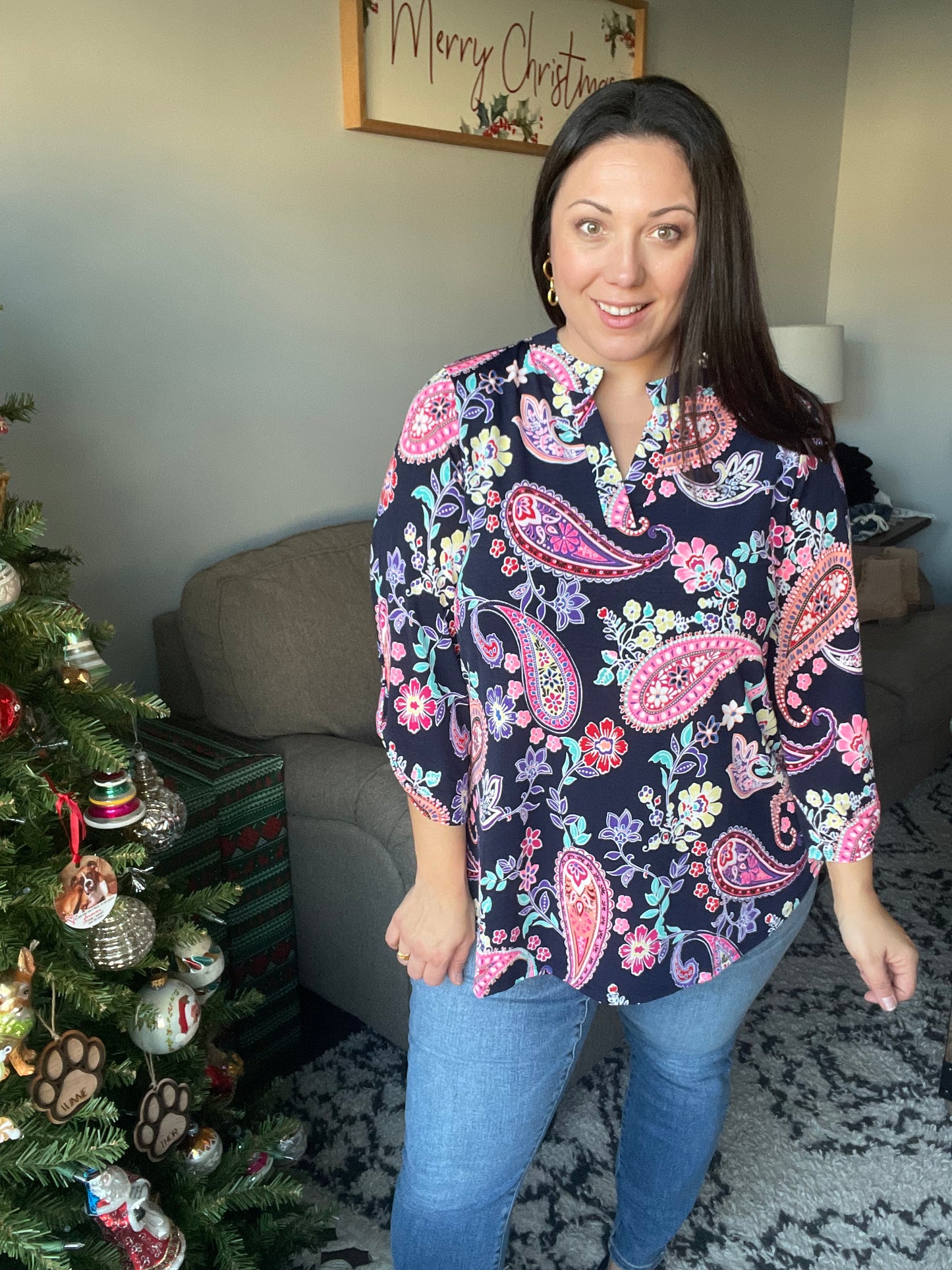 Little Lovely Blouse in Navy Paisley