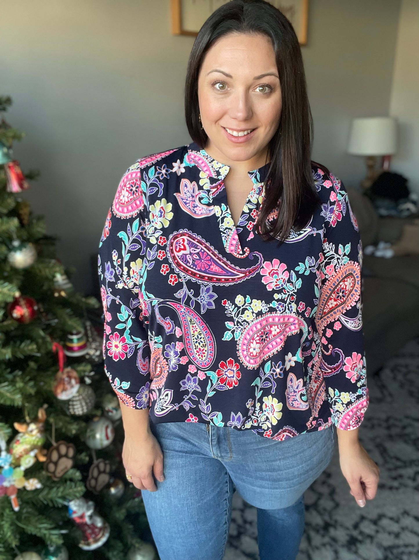 Little Lovely Blouse in Navy Paisley