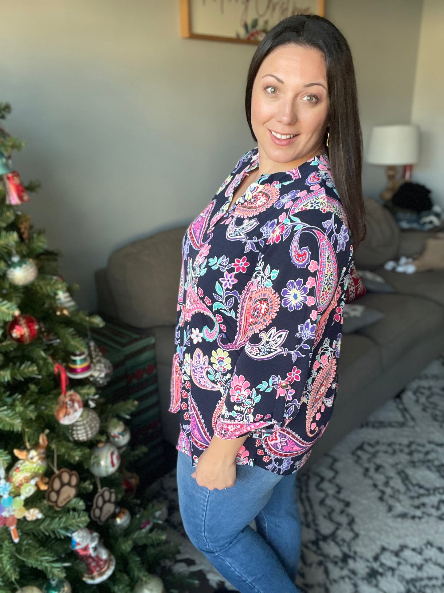 Little Lovely Blouse in Navy Paisley