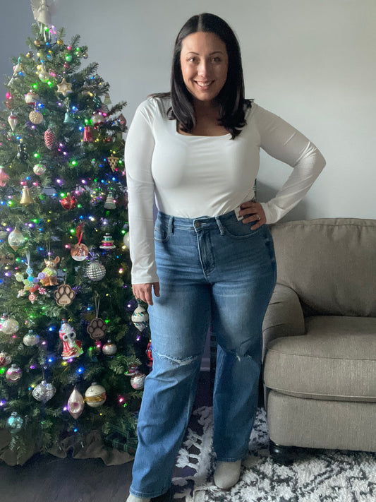 Bree High Rise Control Top Distressed Straight Jeans