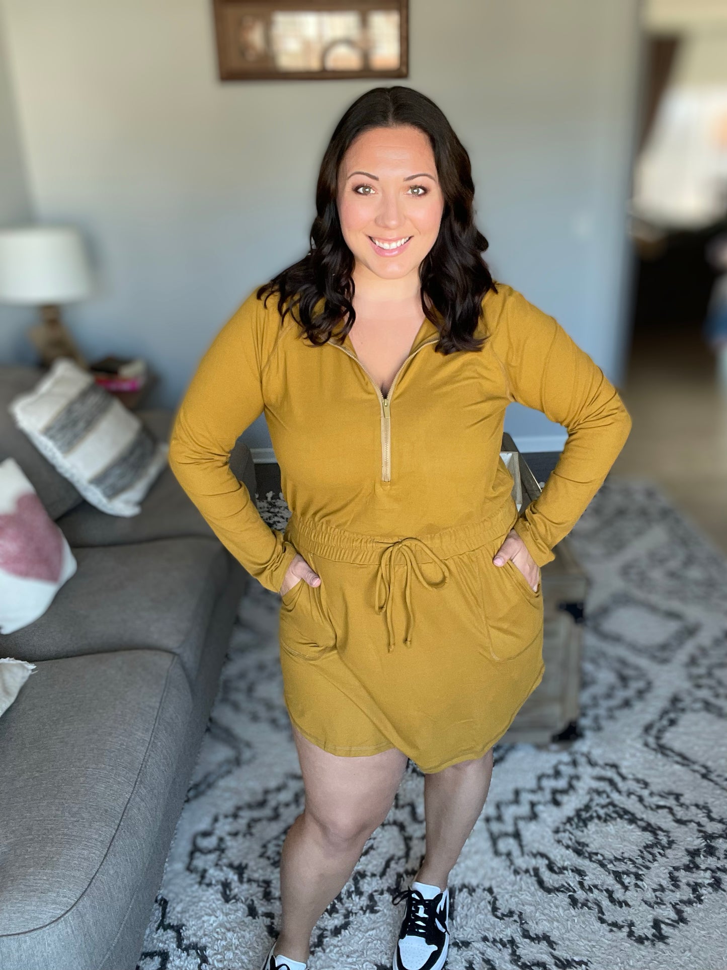 Getting Out Long Sleeve Hoodie Romper Gold Spice