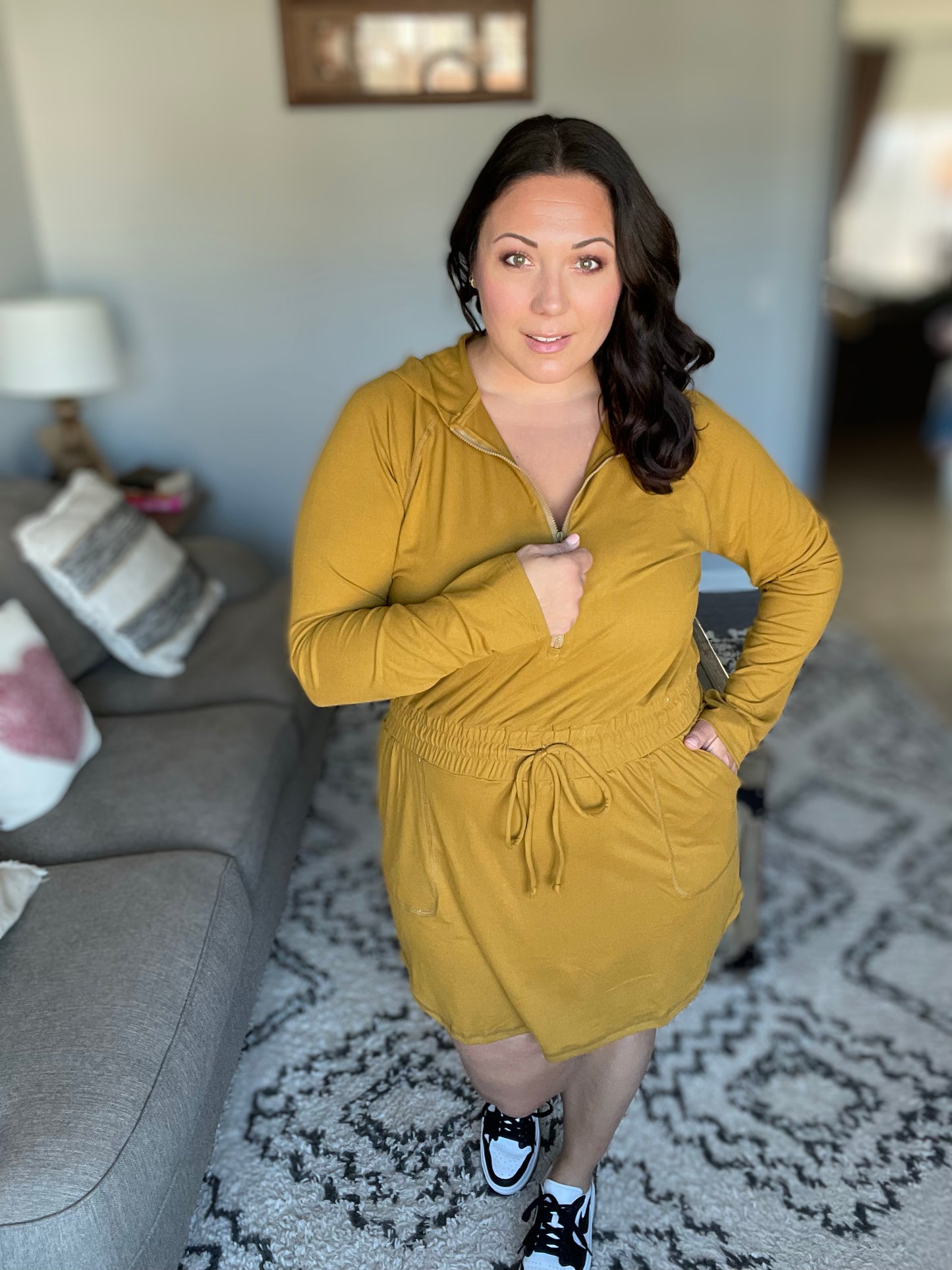 Getting Out Long Sleeve Hoodie Romper Gold Spice