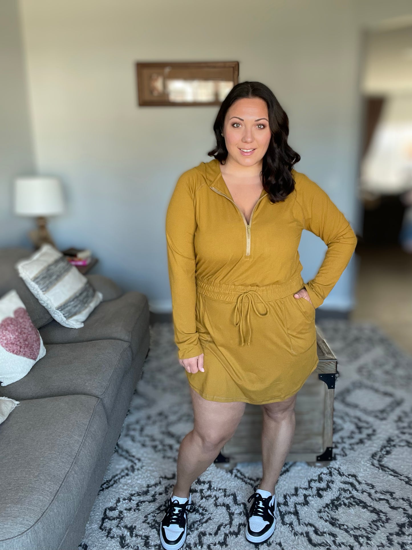 Getting Out Long Sleeve Hoodie Romper Gold Spice