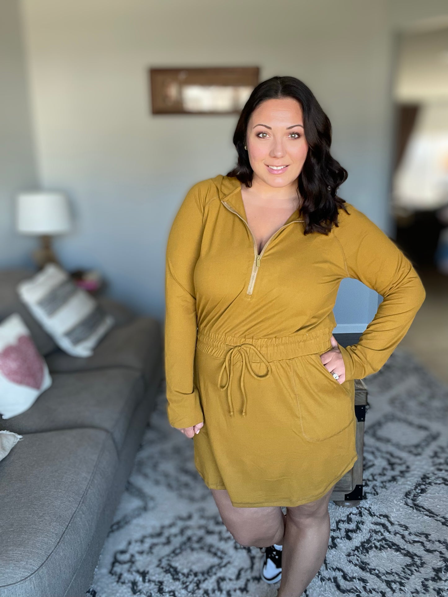 Getting Out Long Sleeve Hoodie Romper Gold Spice