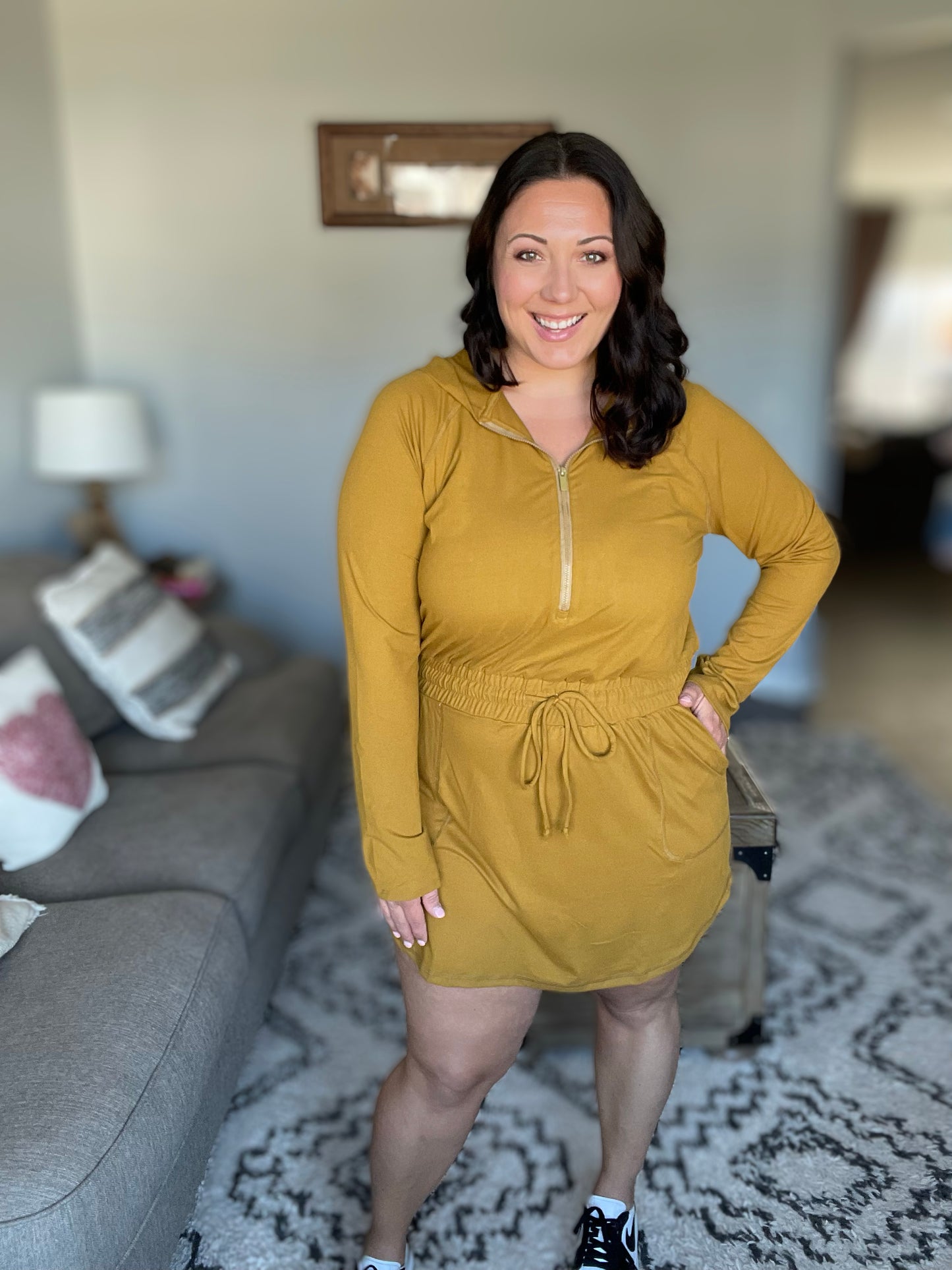 Getting Out Long Sleeve Hoodie Romper Gold Spice