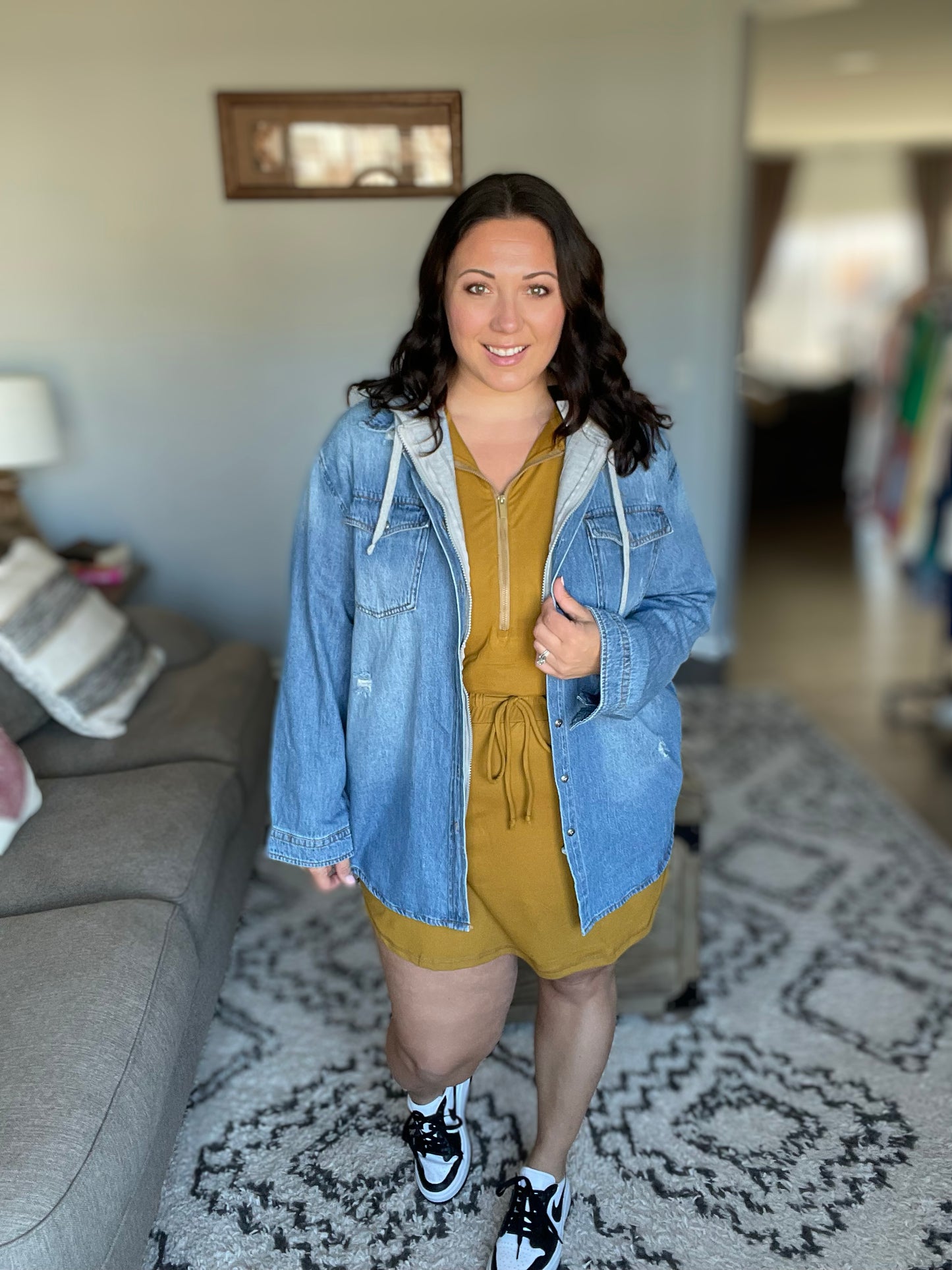 Getting Out Long Sleeve Hoodie Romper Gold Spice