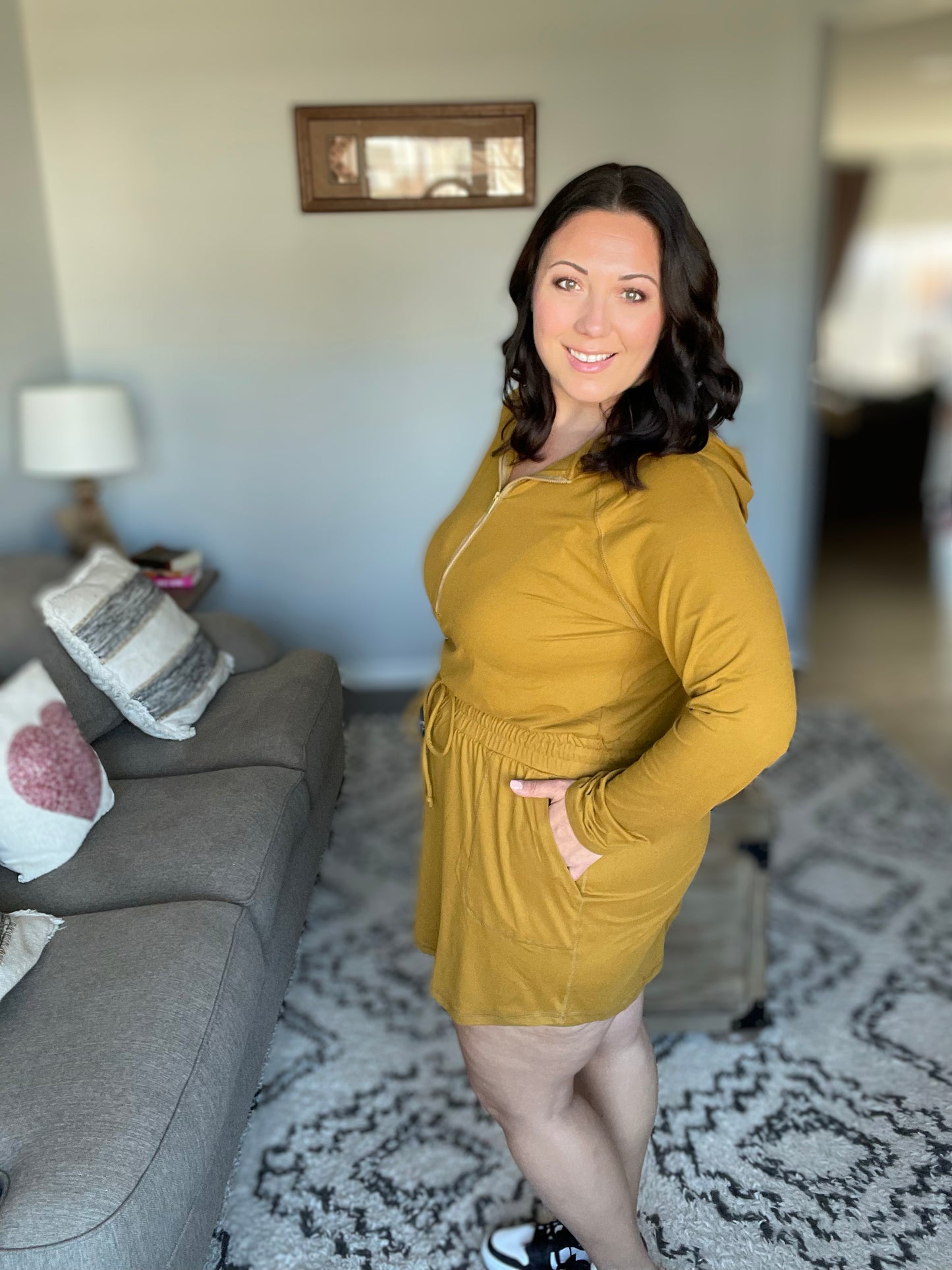 Getting Out Long Sleeve Hoodie Romper Gold Spice