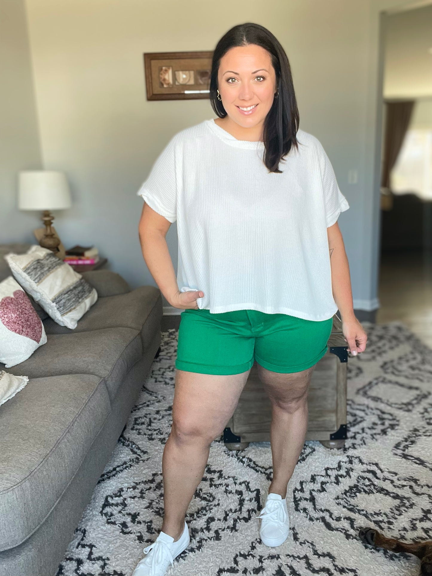 Jenna High Rise Control Top Cuffed Shorts in Green