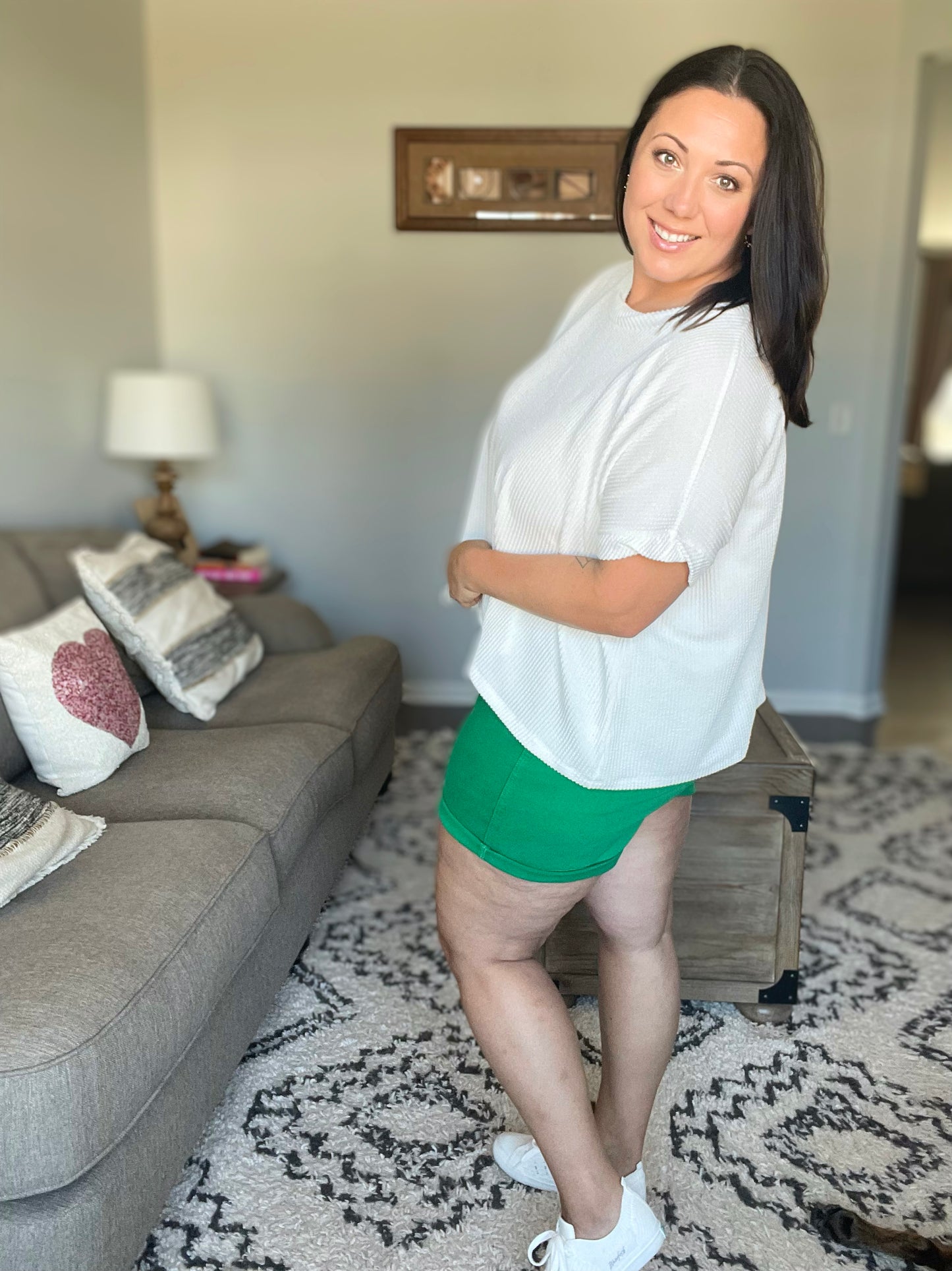 Jenna High Rise Control Top Cuffed Shorts in Green