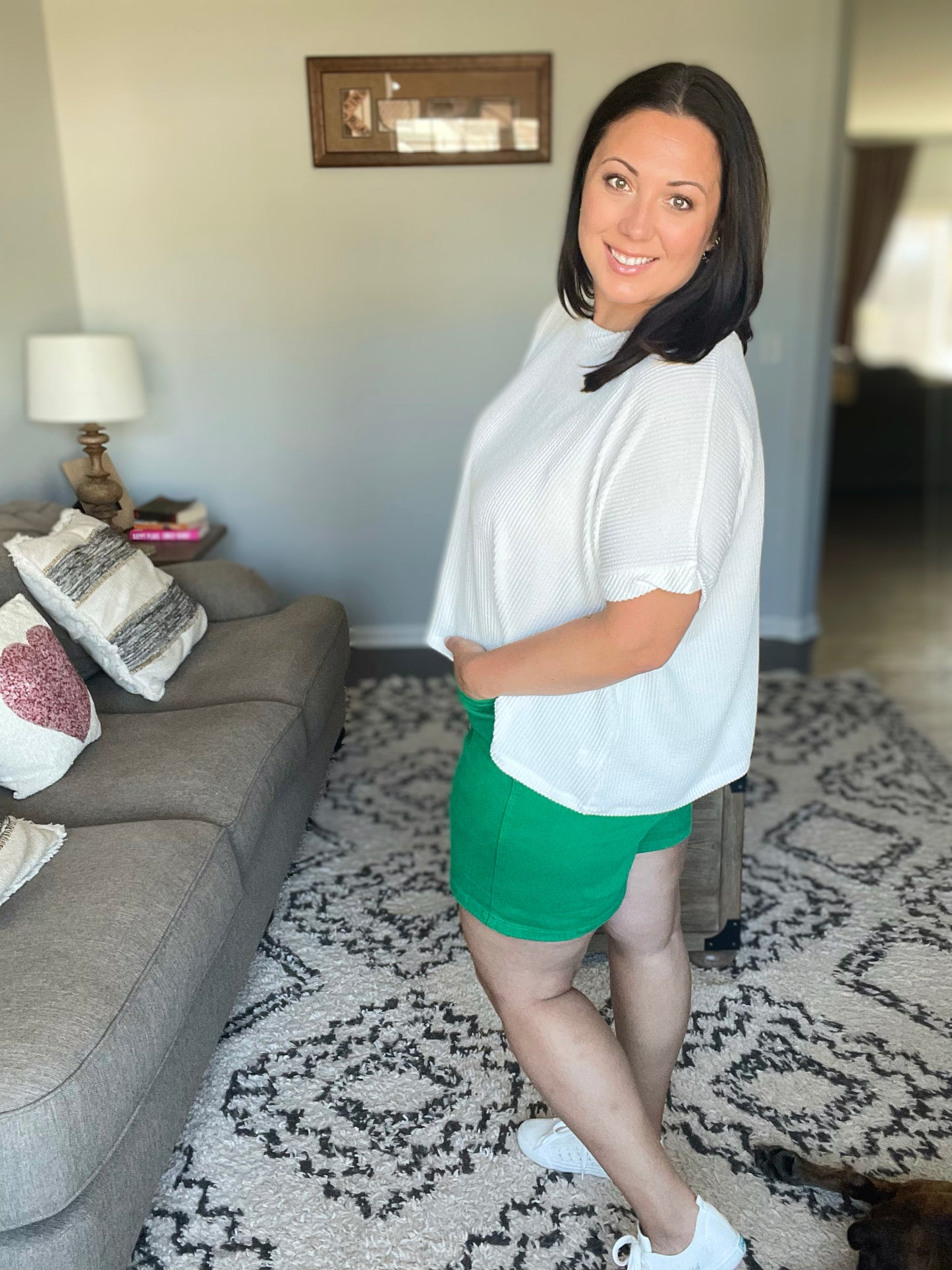 Jenna High Rise Control Top Cuffed Shorts in Green