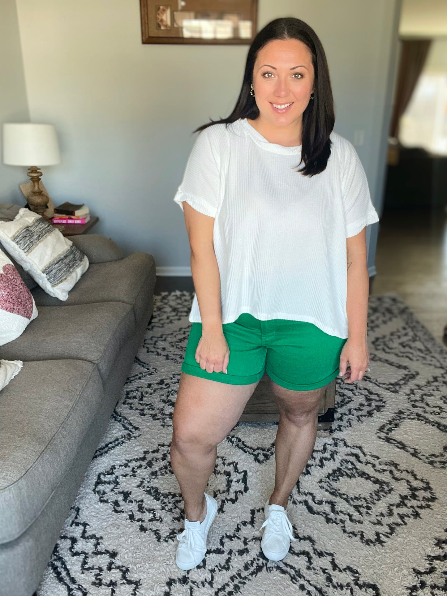 Jenna High Rise Control Top Cuffed Shorts in Green