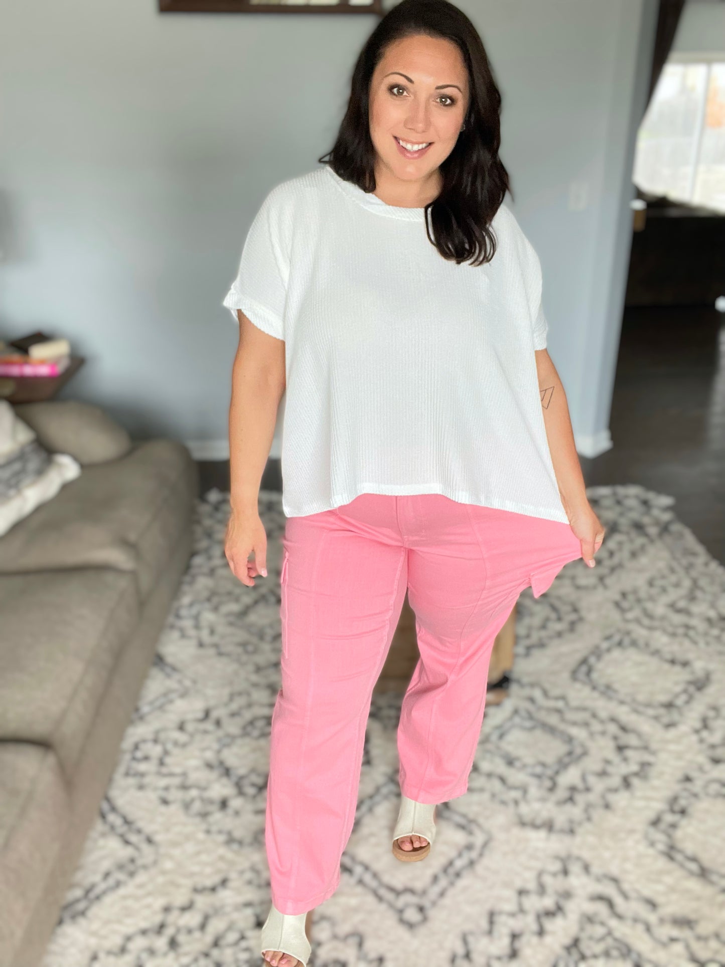 Peggy High Rise Cargo Straight Jeans in Pink