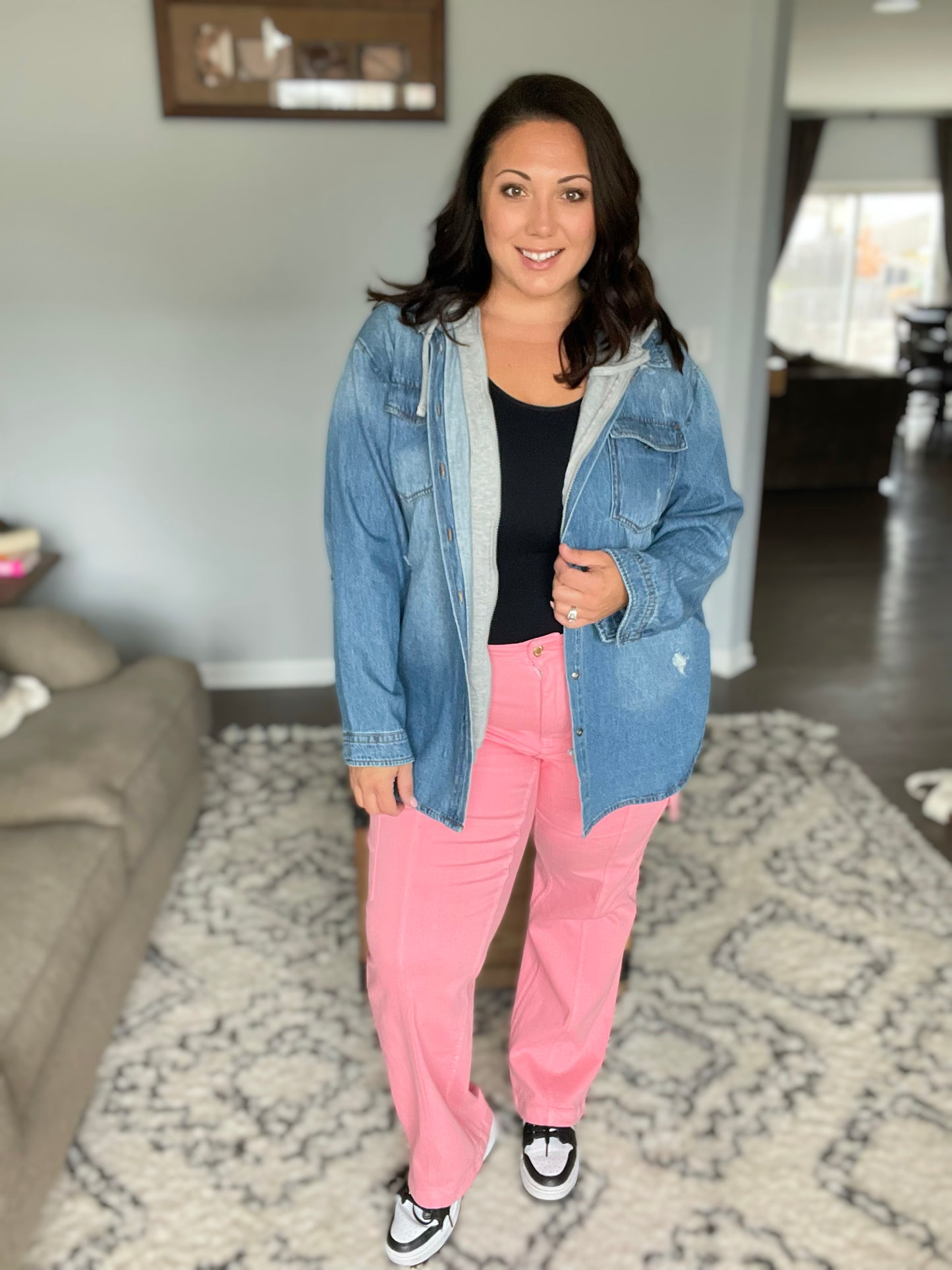 Peggy High Rise Cargo Straight Jeans in Pink