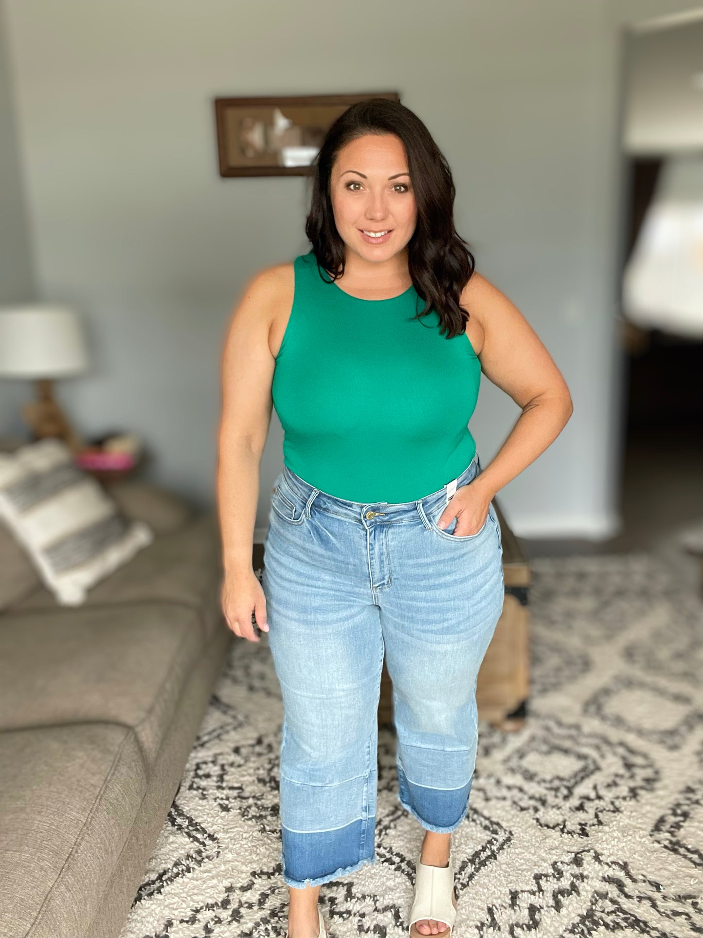 Olivia High Rise Wide Leg Crop Jeans in Medium Wash