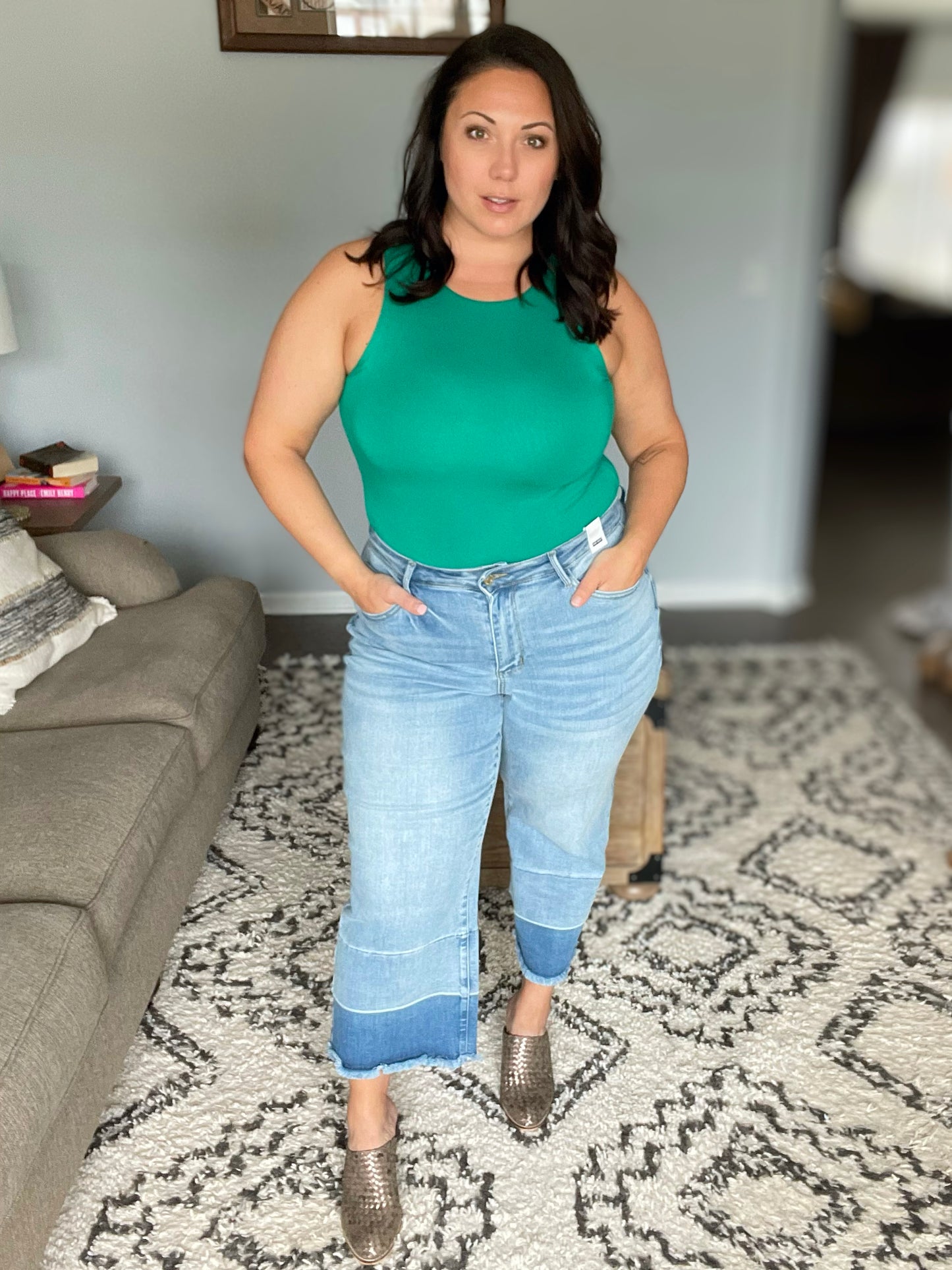 Olivia High Rise Wide Leg Crop Jeans in Medium Wash