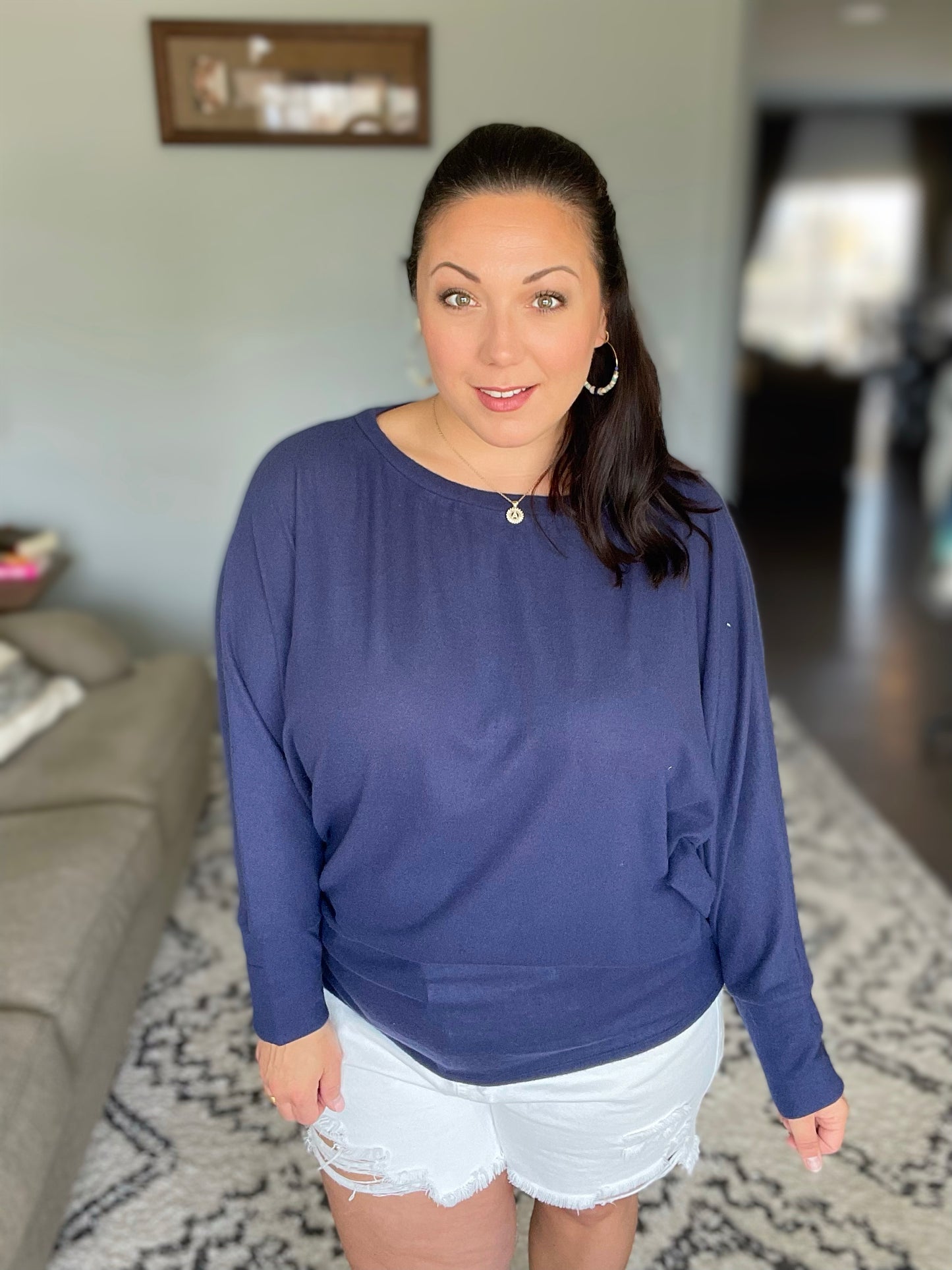 Casually Comfy Batwing Top in Navy