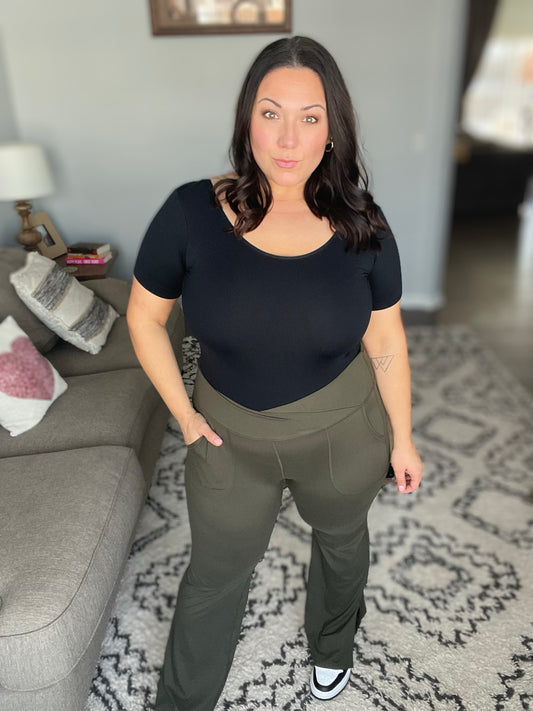 On the Move V Front Flare Leggings in Olive