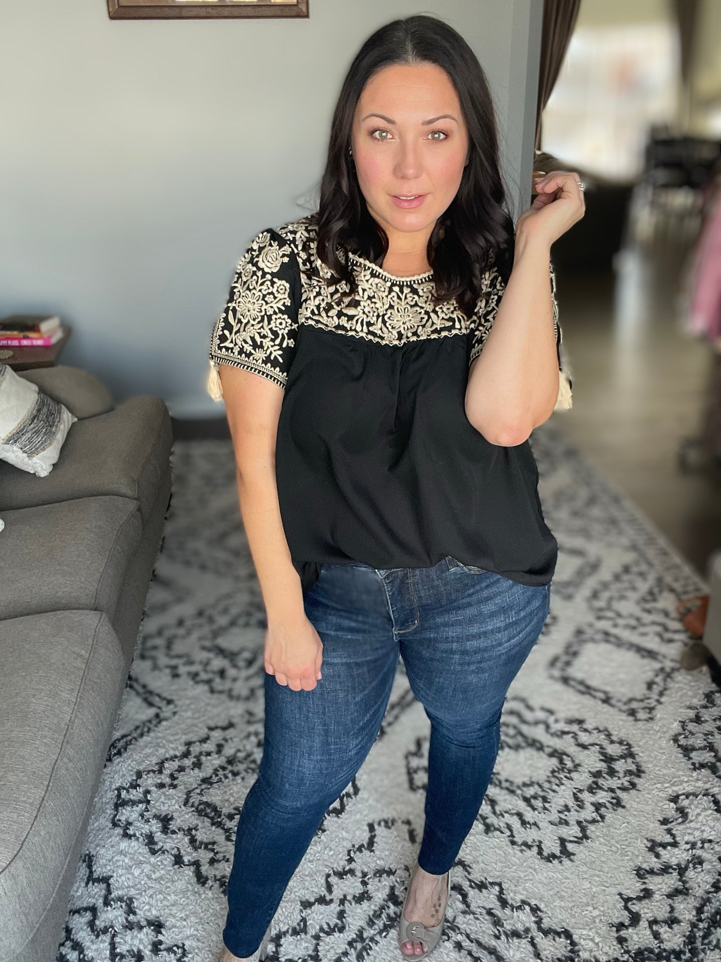 Try Again Embroidered Top