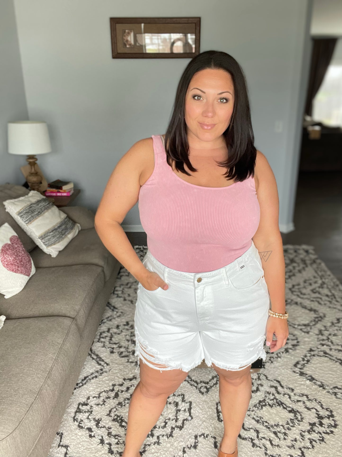 Jessie High Rise Rigid Magic Cutoff Shorts in White
