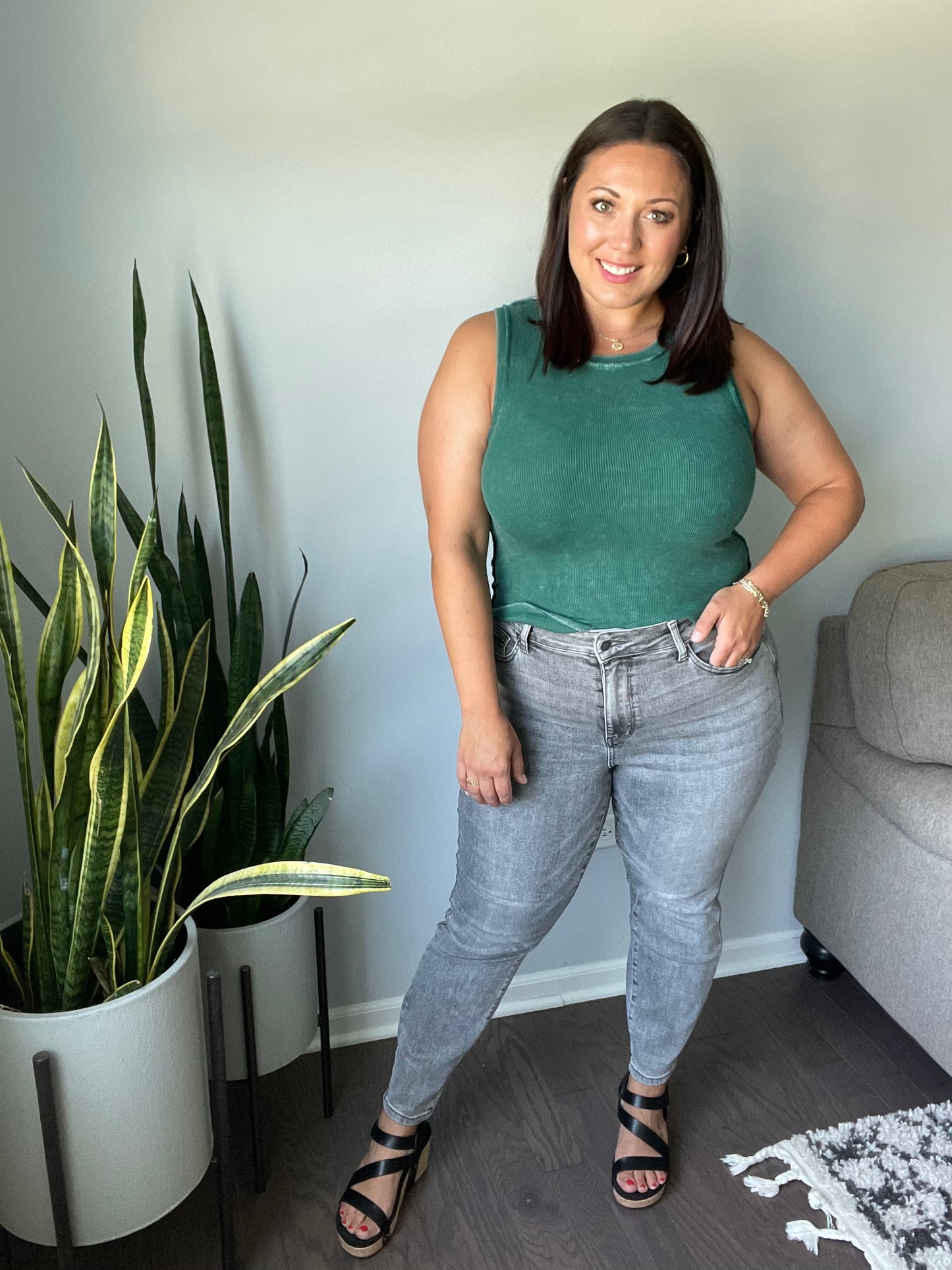 Charlotte High Rise Stone Wash Slim Jeans in Gray