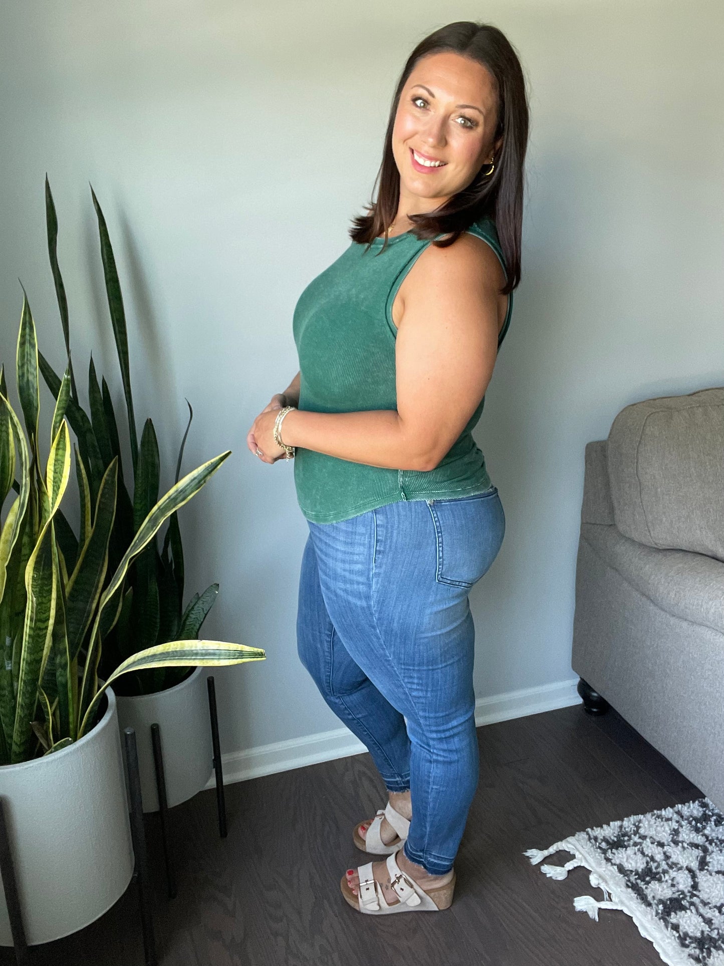Amanda High Rise Pull on Release Hem Skinny Jeans