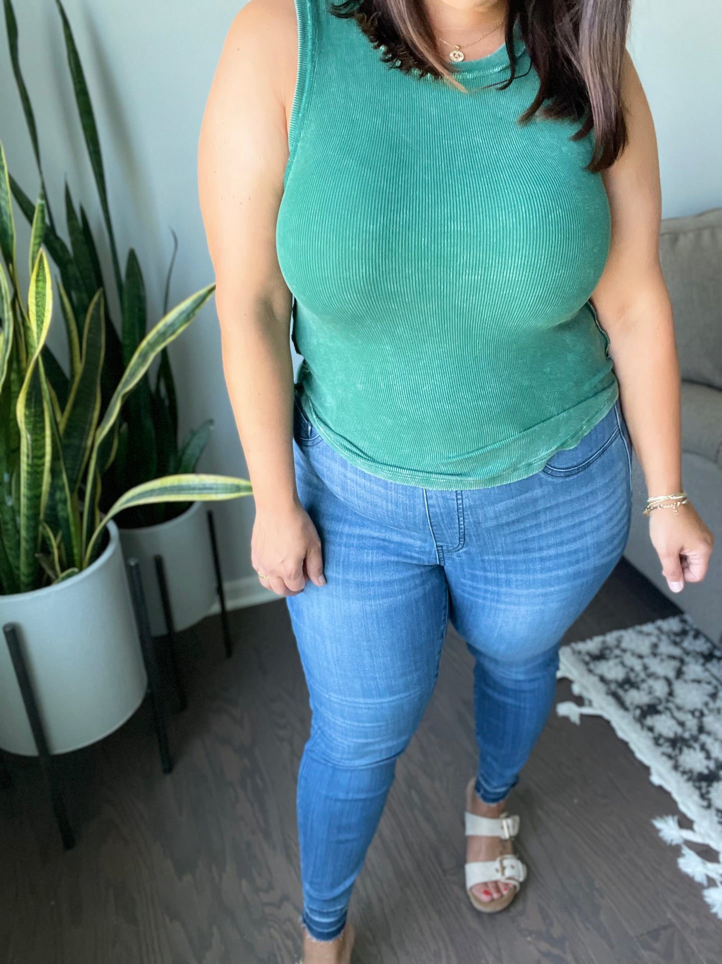 Amanda High Rise Pull on Release Hem Skinny Jeans