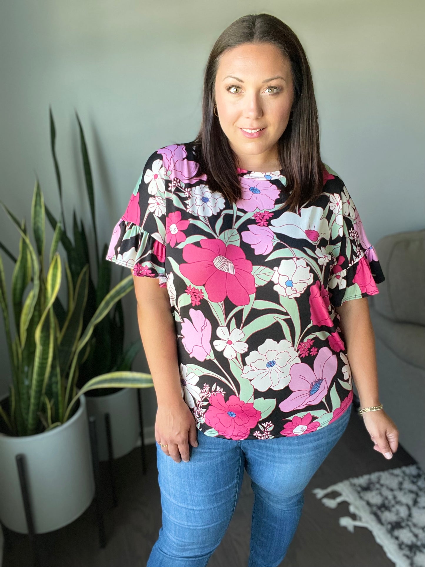 Floral First Ruffle Sleeve Top