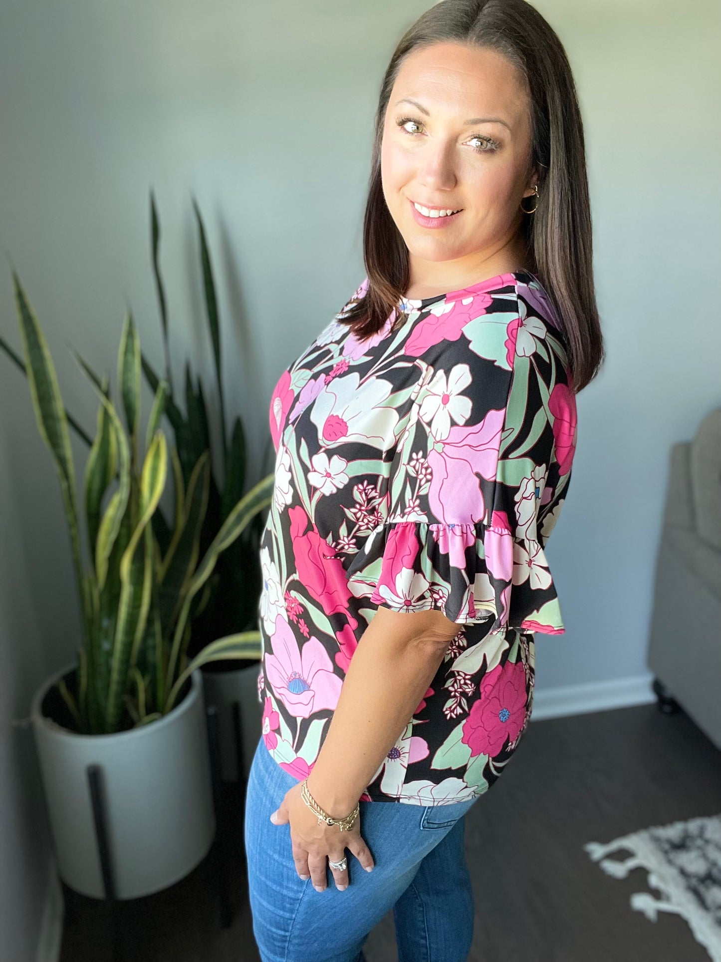 Floral First Ruffle Sleeve Top