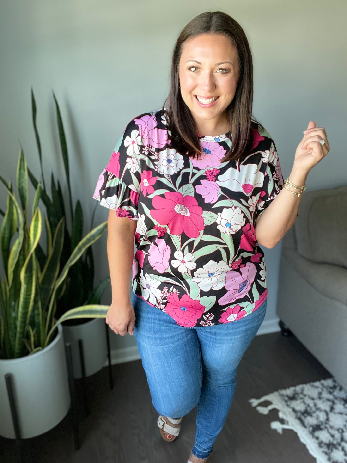 Floral First Ruffle Sleeve Top
