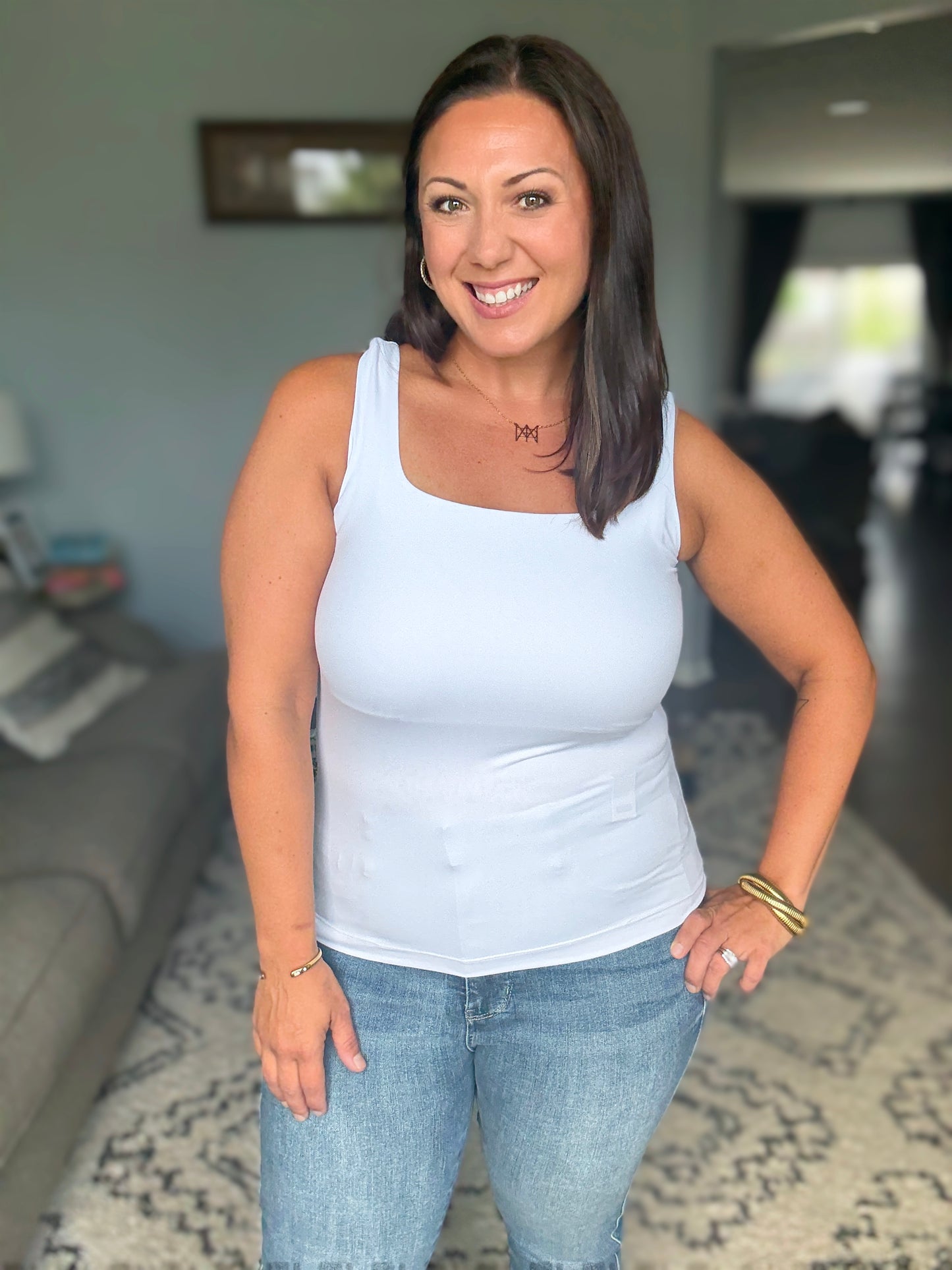 Always Right Square Neck Tank in White